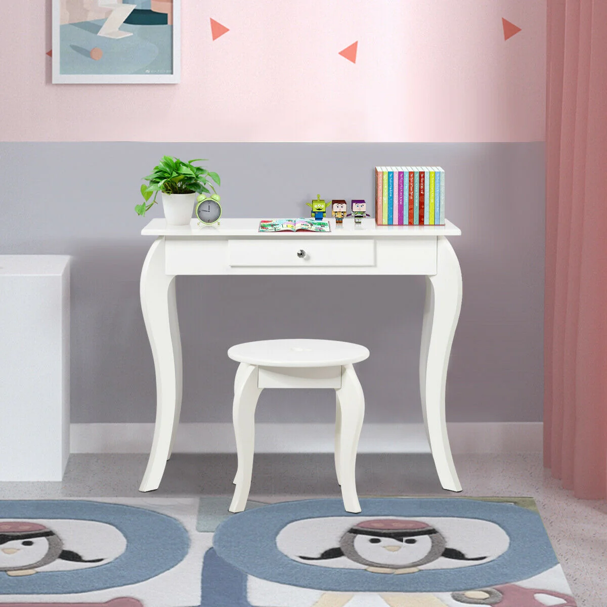 Kids Princess Makeup Dressing Play Table Set, White - Image 8