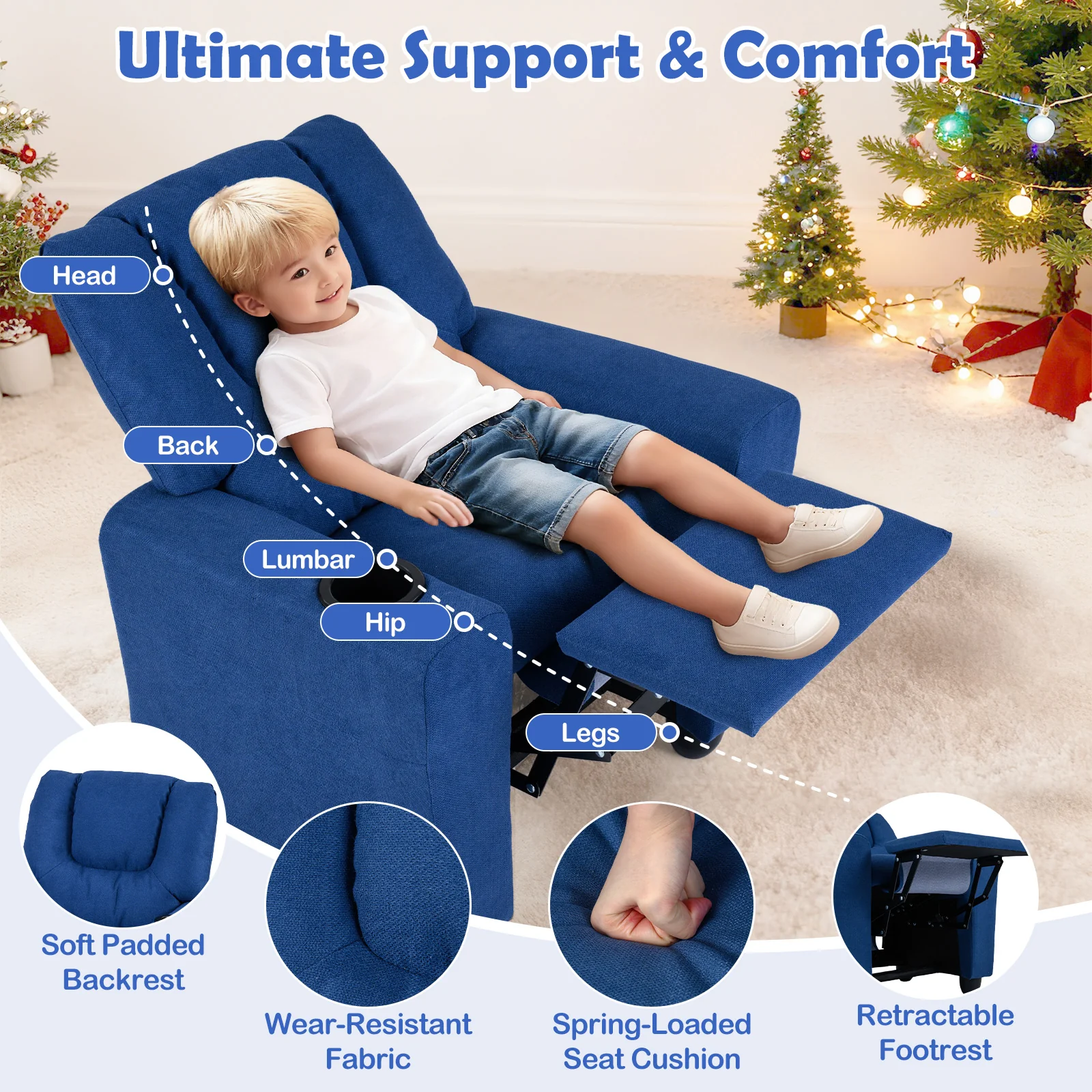 Kids Recliner Chair, Push Back, Blue - Image 8