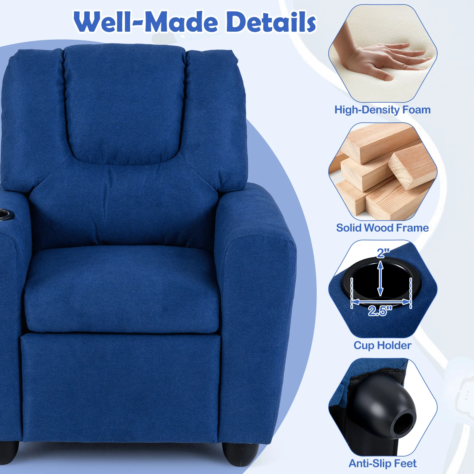 Kids Recliner Chair, Push Back, Blue - Image 9