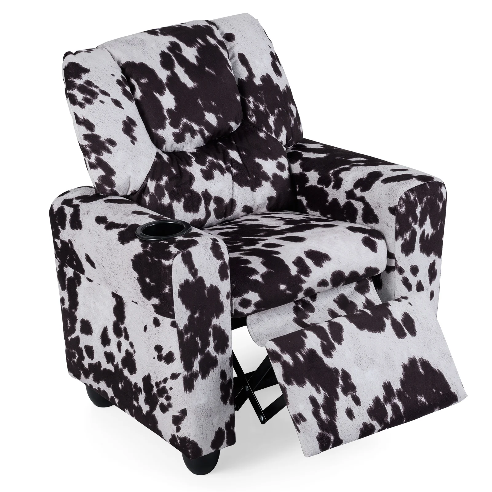 Kids Recliner Chair, Push Back Toddler Armchair With Cup Holder, White, Black - Image 6