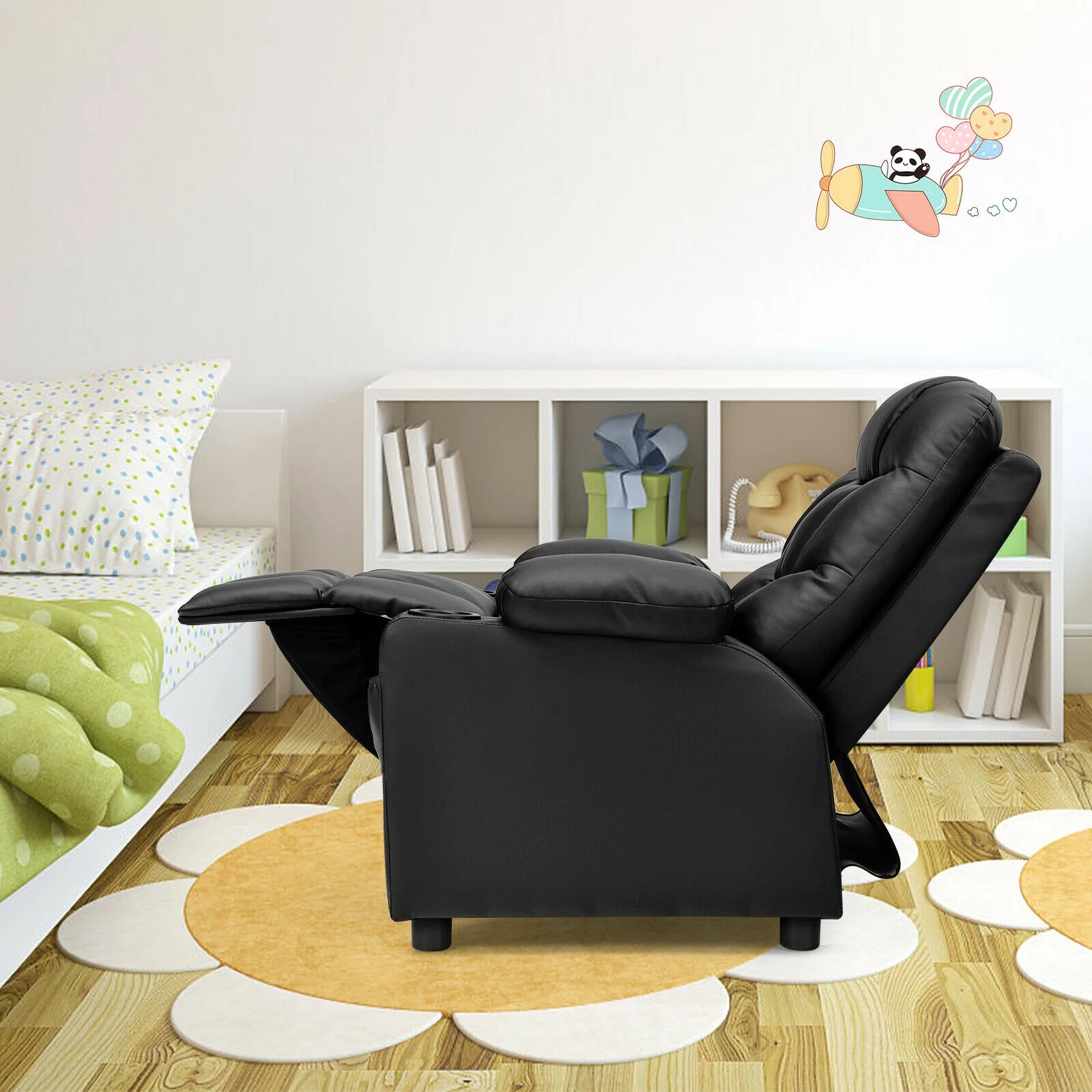 Kids Recliner Chair With Cup Holder, Footrest, Black - Image 10