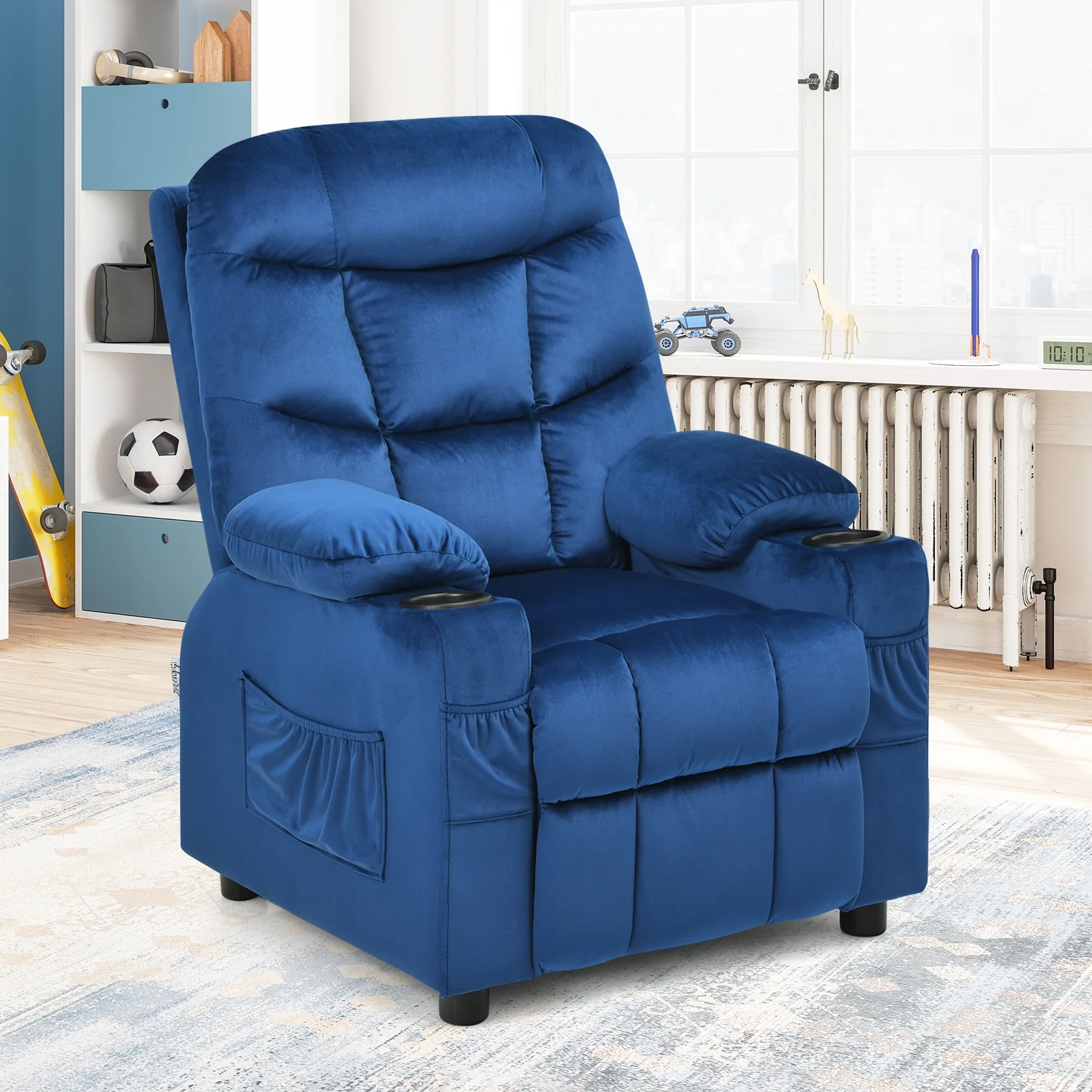 Kids Recliner Chair With Cup Holder, Footrest, Light Blue - Image 3