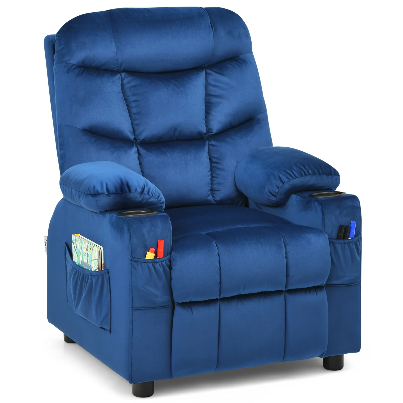 Kids Recliner Chair With Cup Holder, Footrest, Light Blue - Image 4