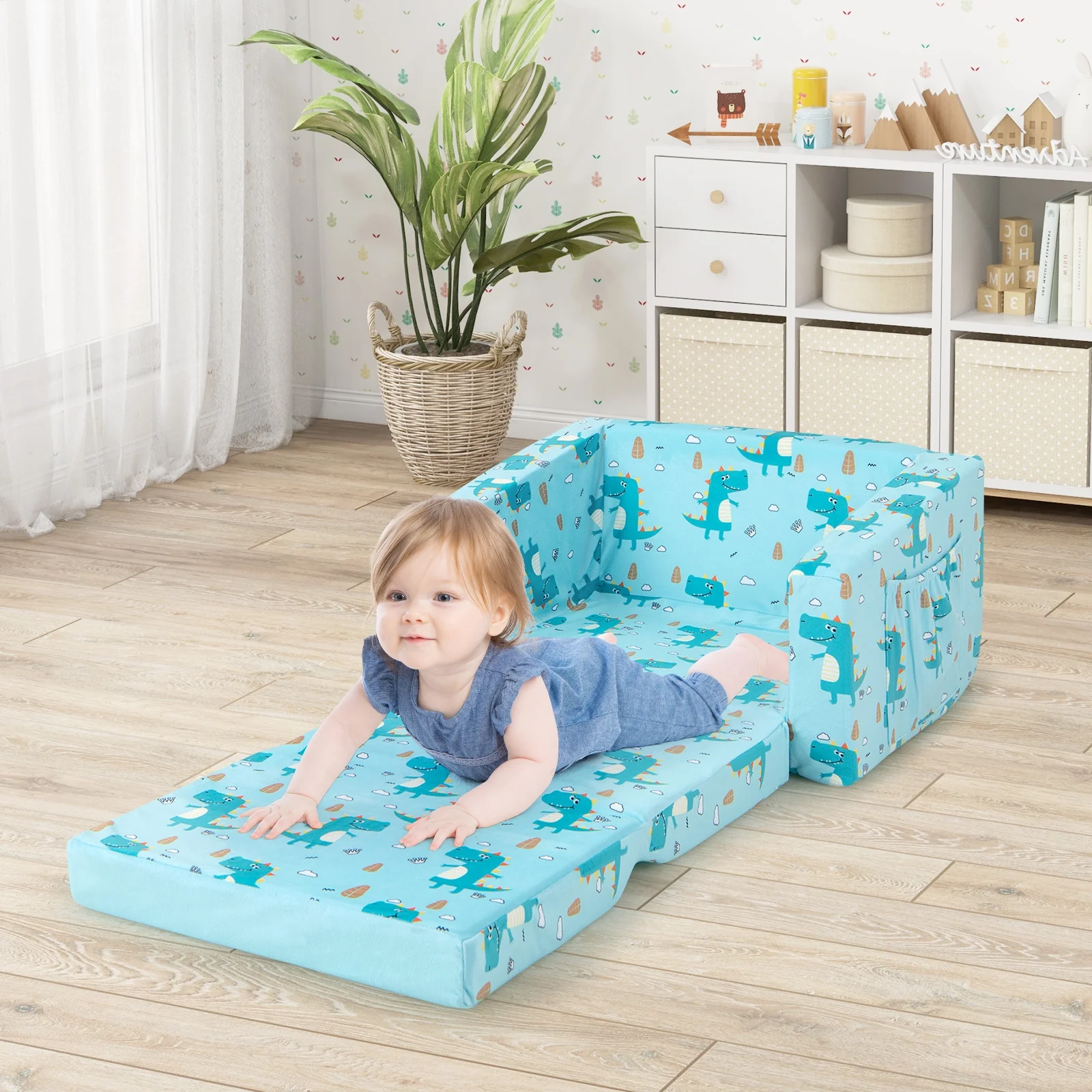 Kids Recliner Sofa Converts To Sleeper Bed, Blue - Image 2