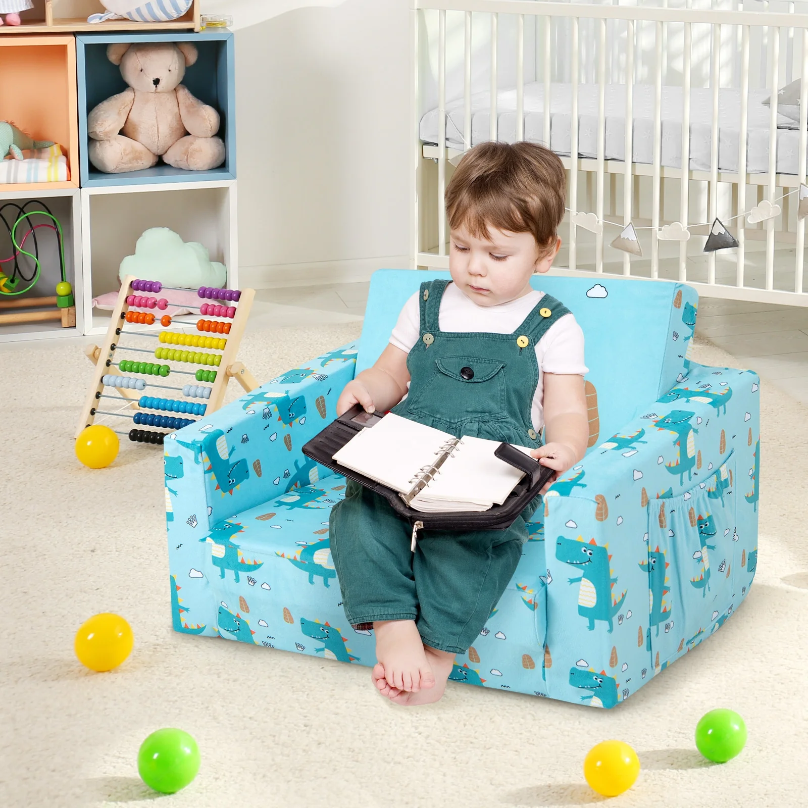 Kids Recliner Sofa Converts To Sleeper Bed, Blue - Image 3