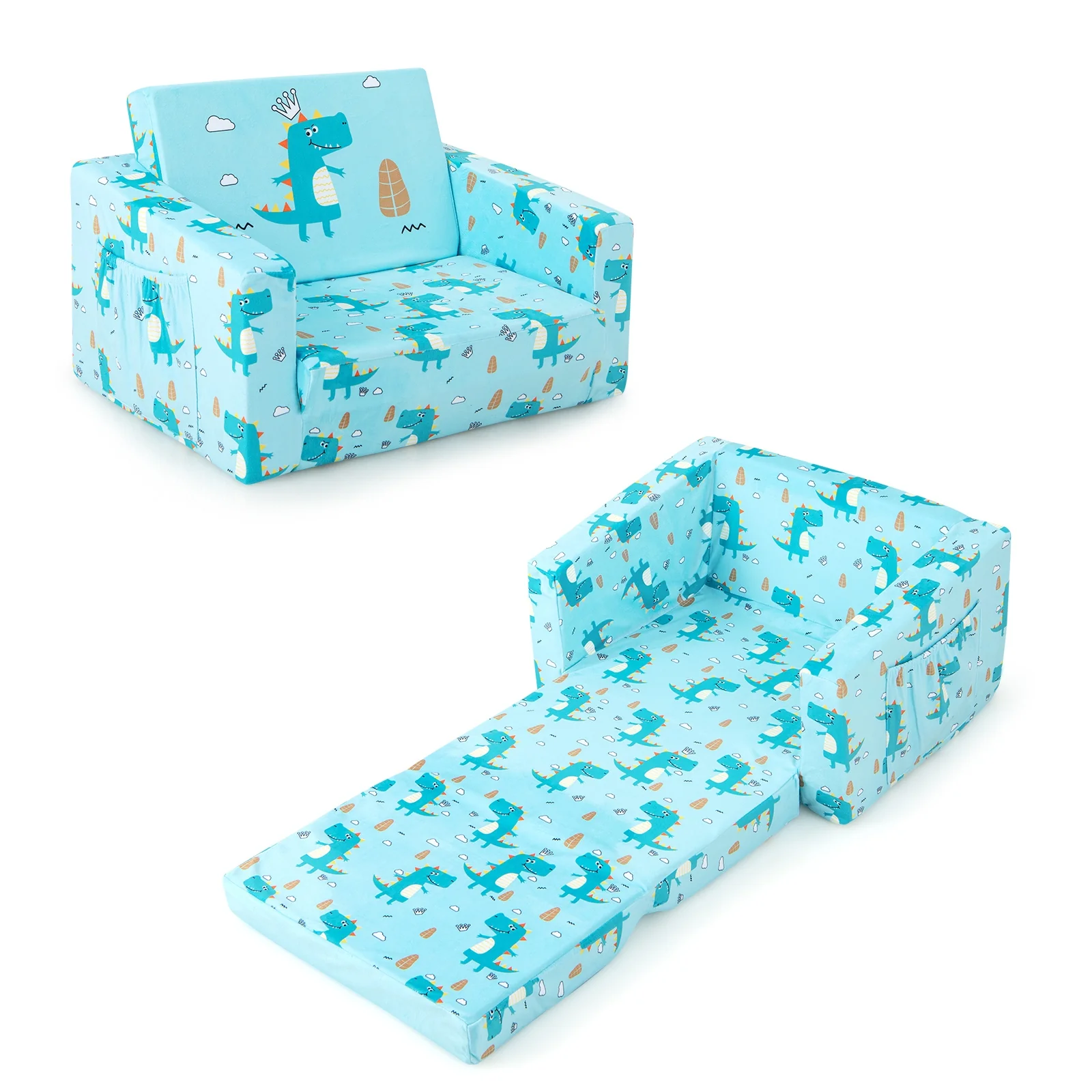 Kids Recliner Sofa Converts To Sleeper Bed, Blue - Image 4