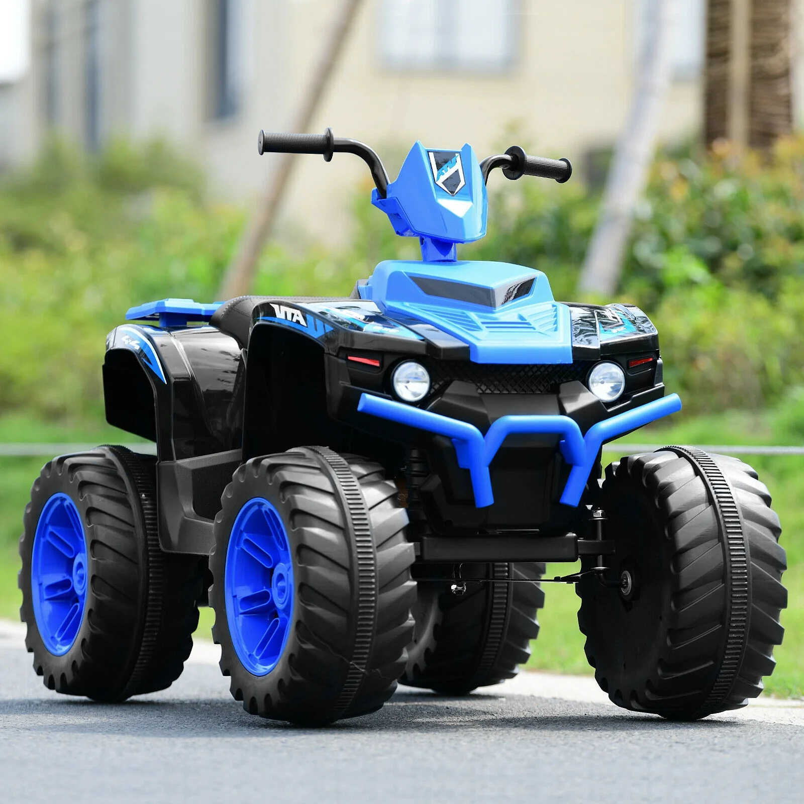Kids Ride On ATV, 12V, LED Lights, Treaded Tires, Navy - Image 3