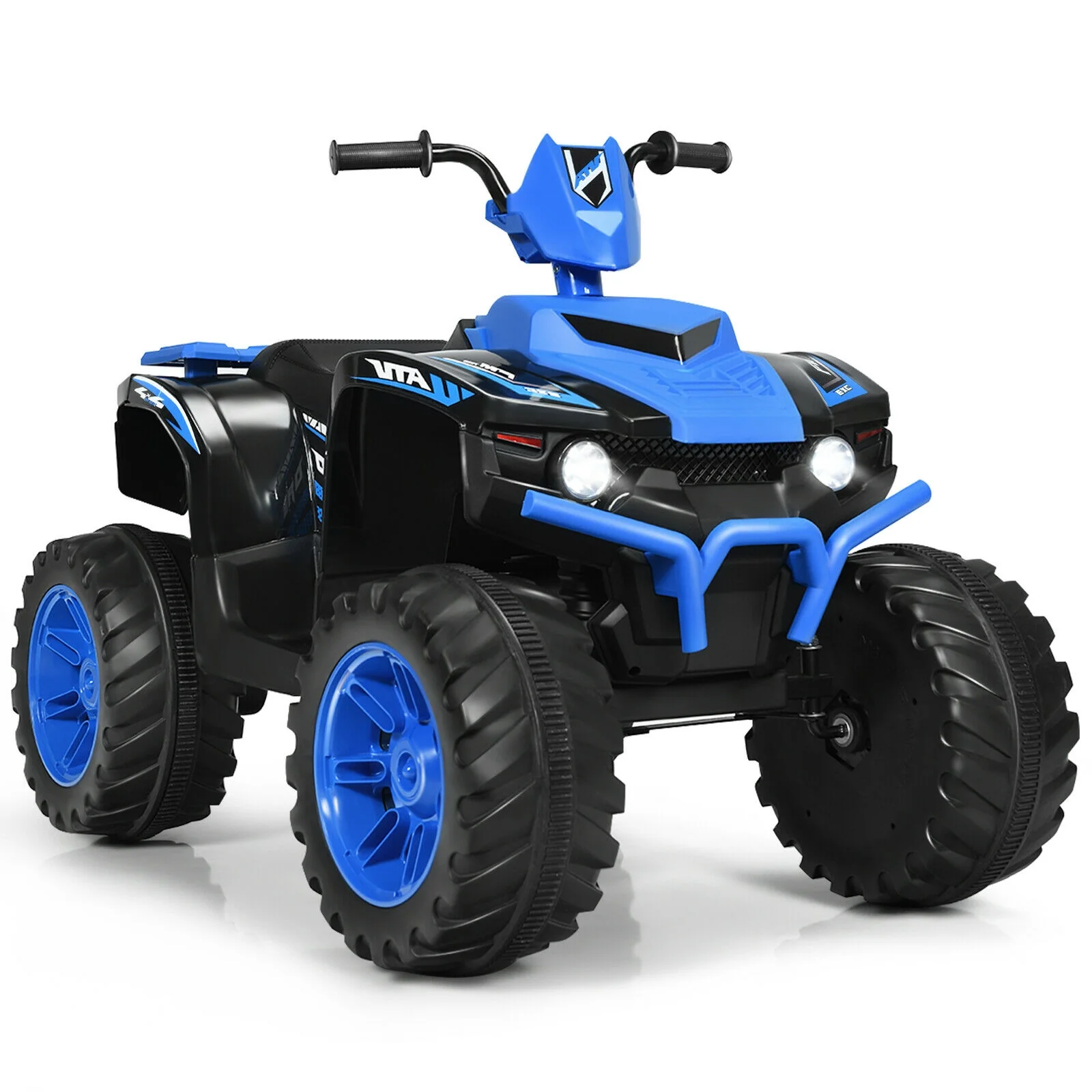 Kids Ride On ATV, 12V, LED Lights, Treaded Tires, Navy - Image 4