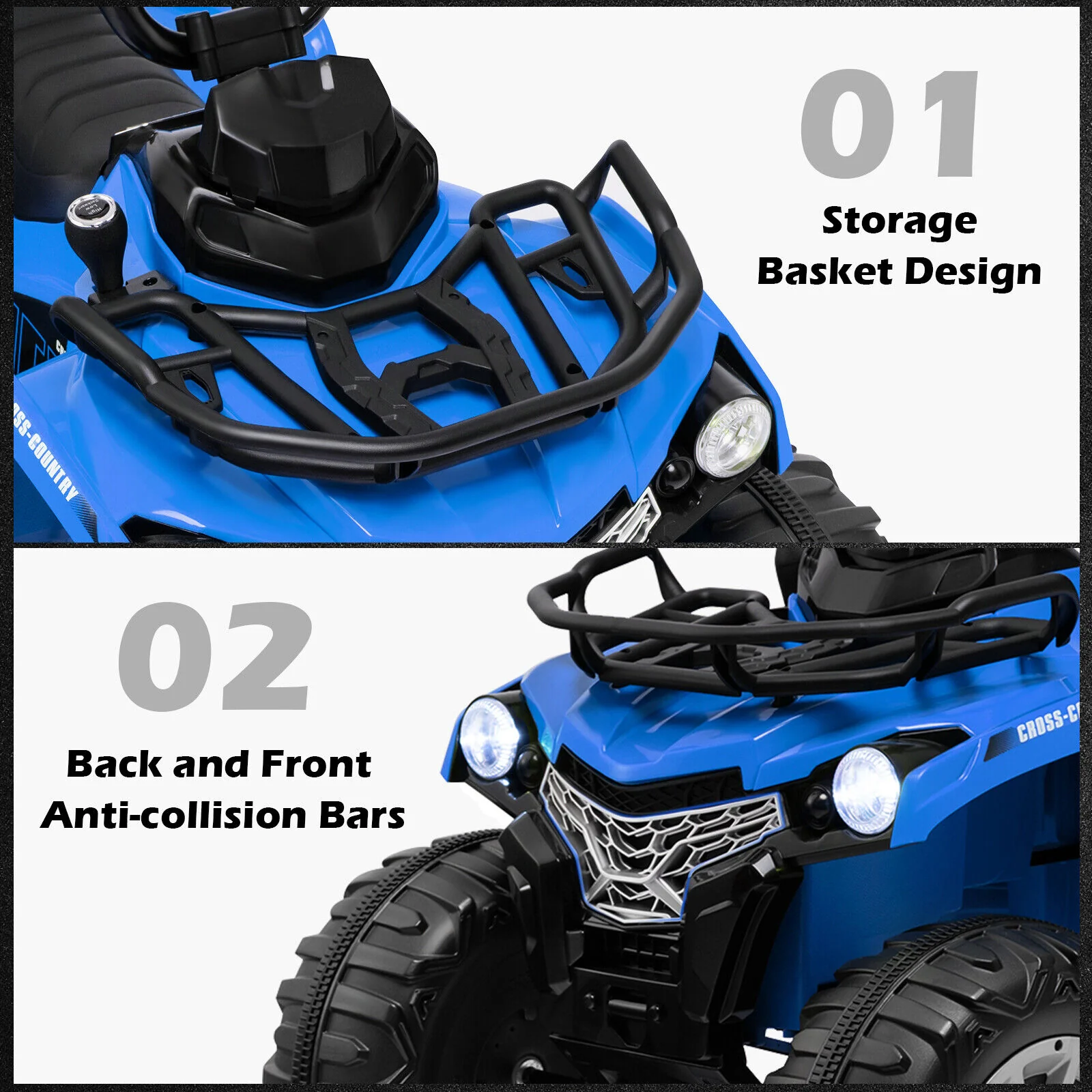 Kids Ride On ATV 4 Wheeler, 12V, MP3, Headlights, Blue - Image 9