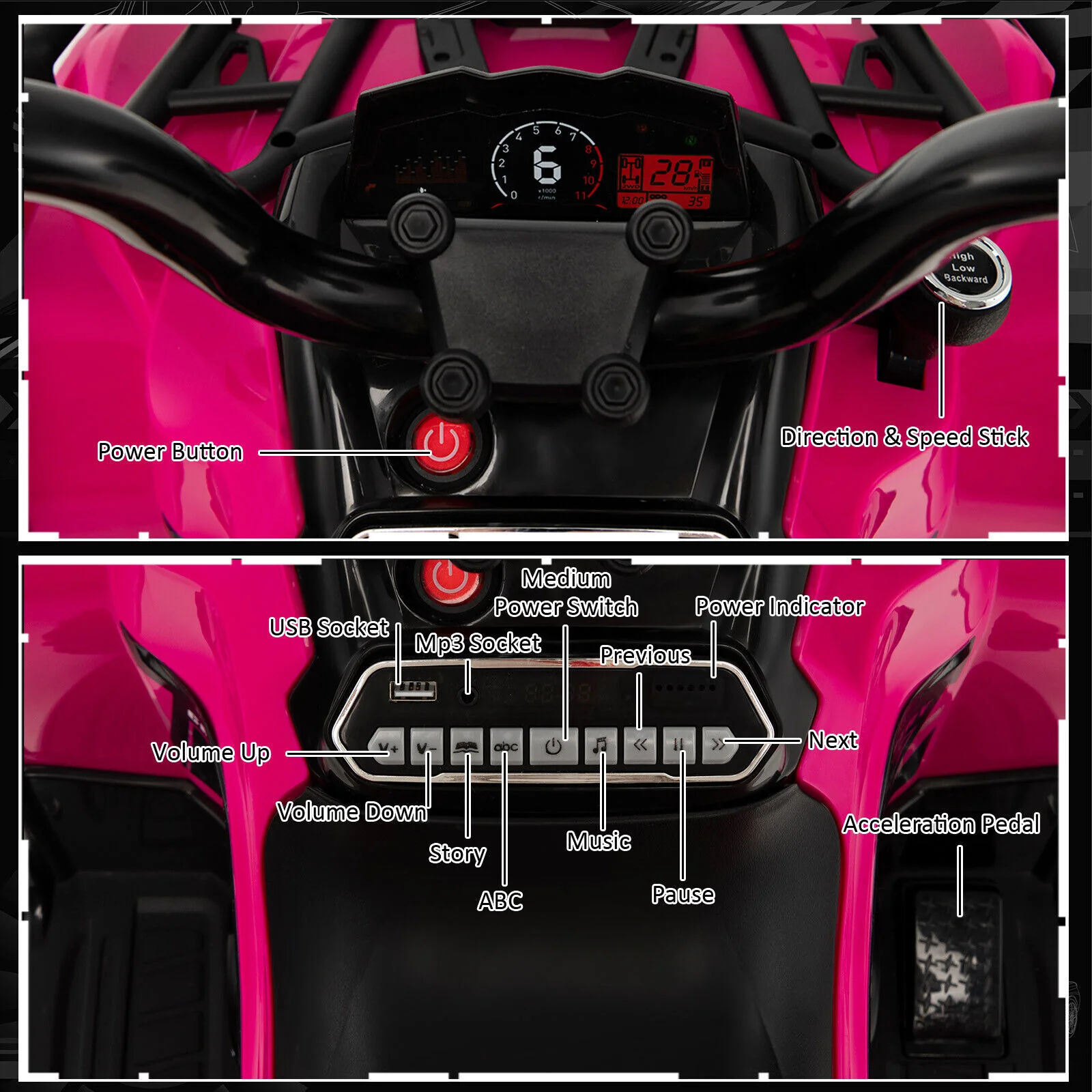 Kids Ride On ATV 4 Wheeler, 12V, Pink - Image 10