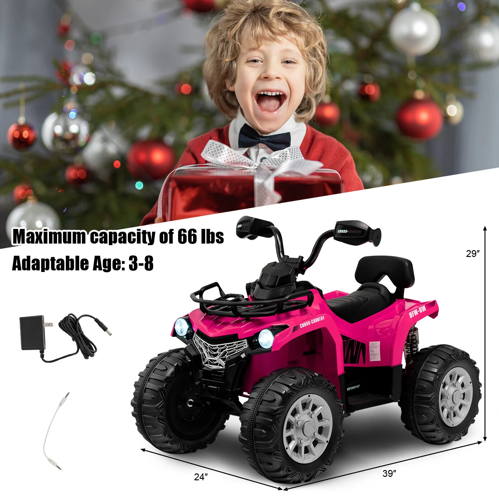 Kids Ride On ATV 4 Wheeler, 12V, Pink - Image 5