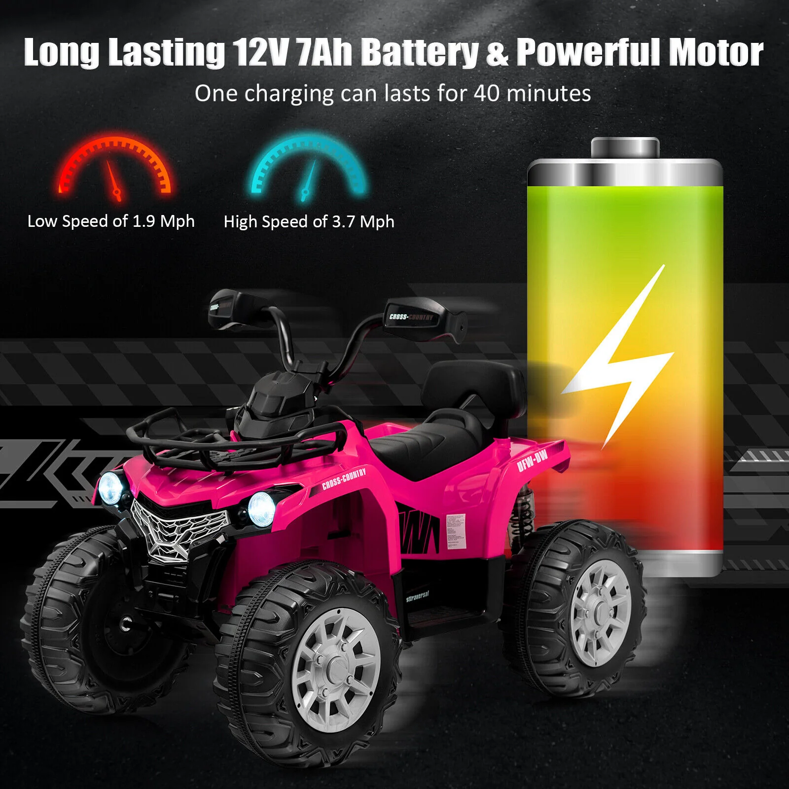 Kids Ride On ATV 4 Wheeler, 12V, Pink - Image 7