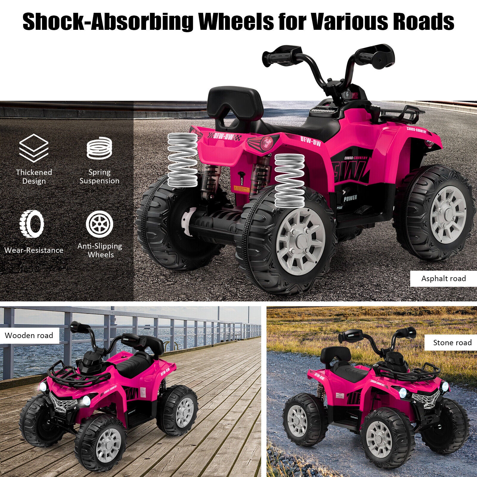Kids Ride On ATV 4 Wheeler, 12V, Pink - Image 9