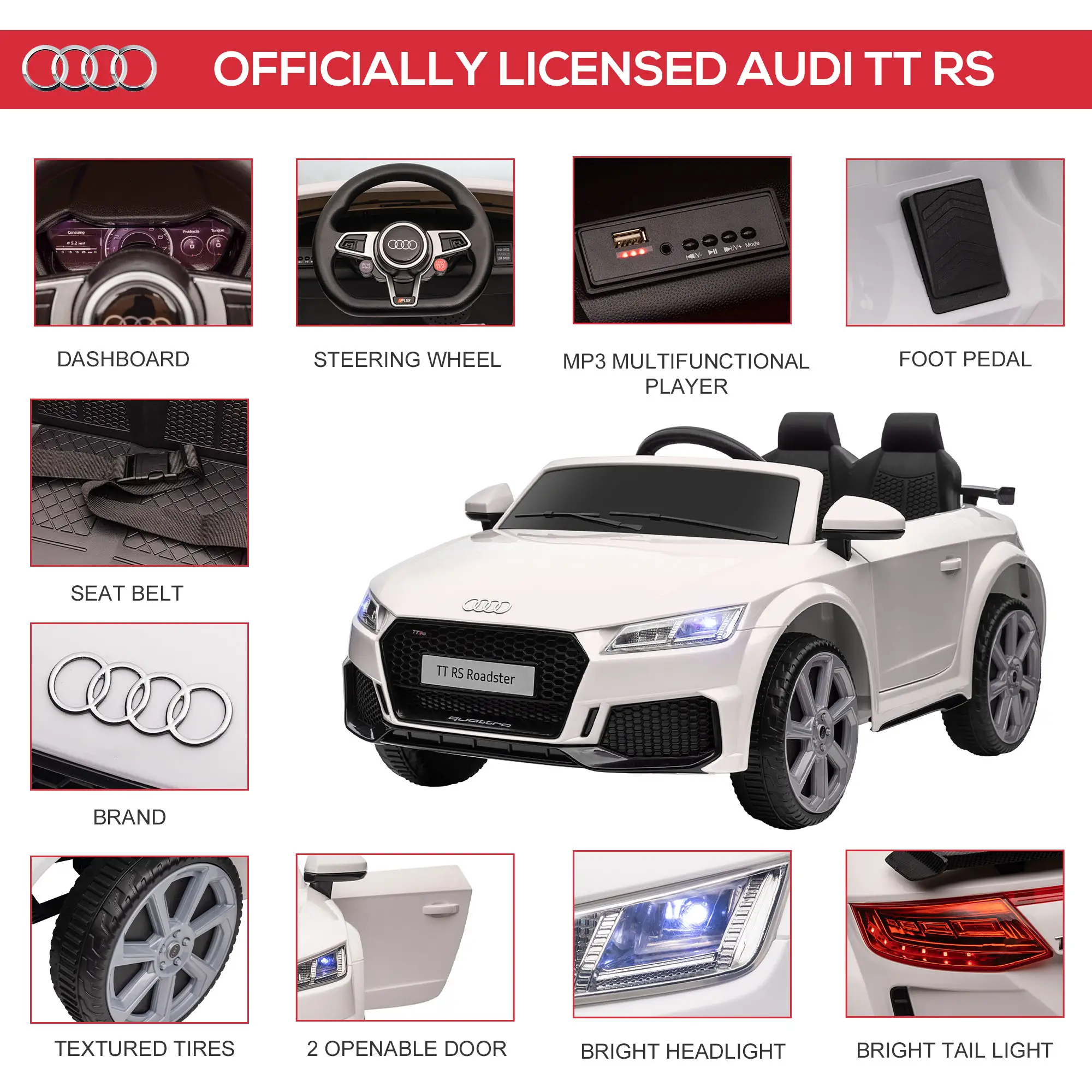 Kids Ride On Car 6V, Remote Control, Adjustable Speed, White - Image 4