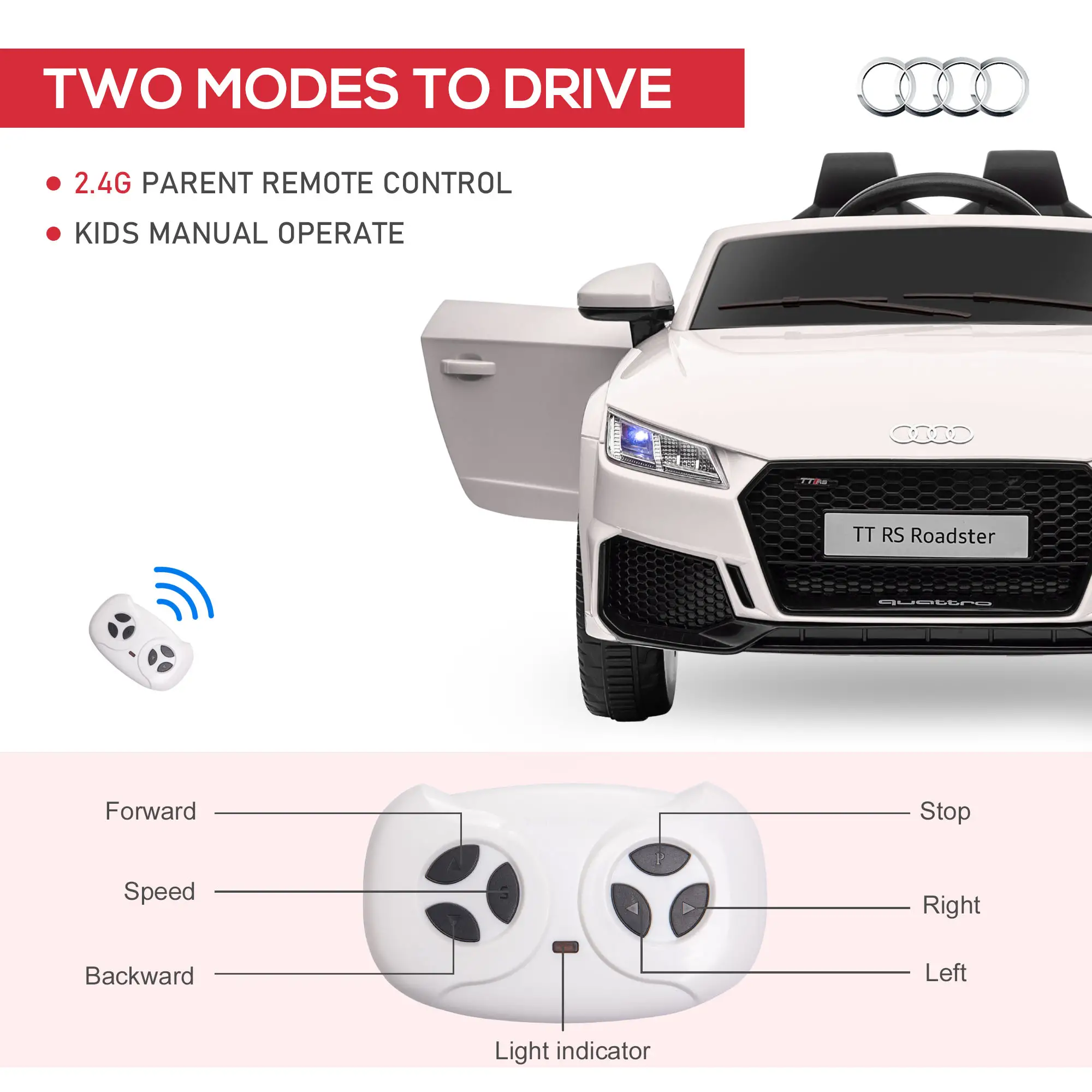 Kids Ride On Car 6V, Remote Control, Adjustable Speed, White - Image 5