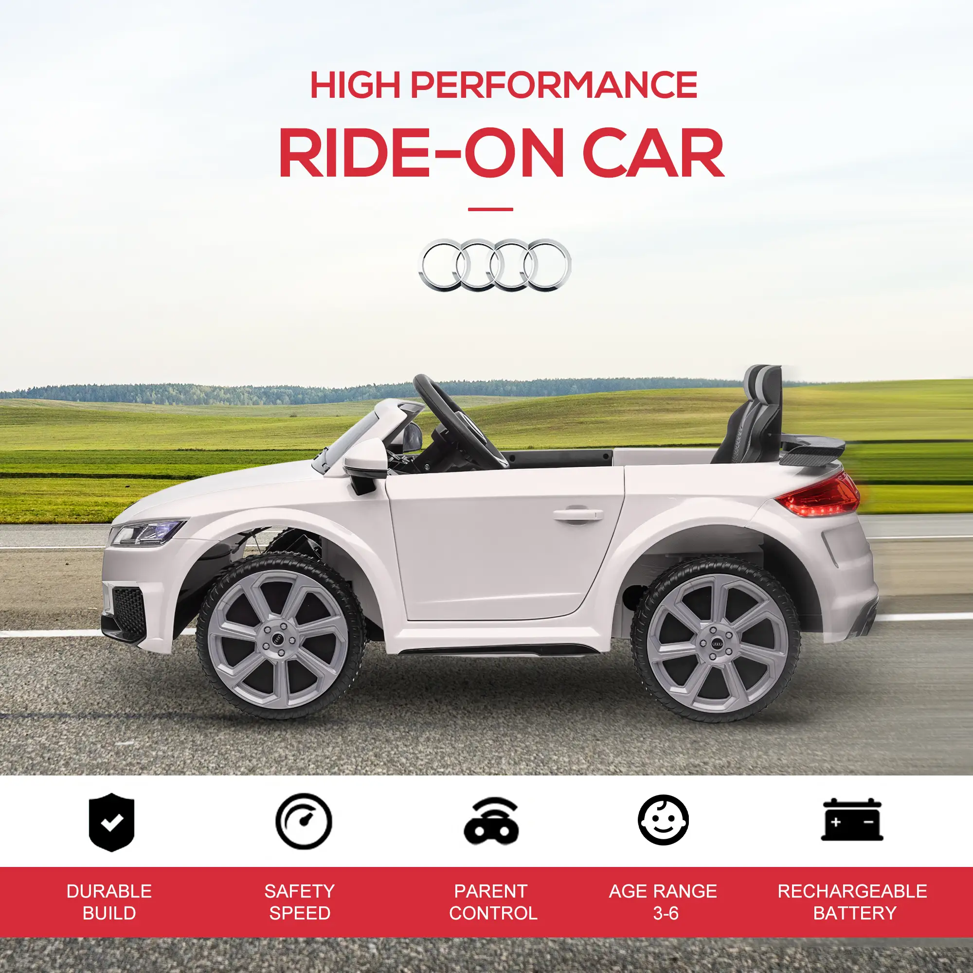 Kids Ride On Car 6V, Remote Control, Adjustable Speed, White - Image 6