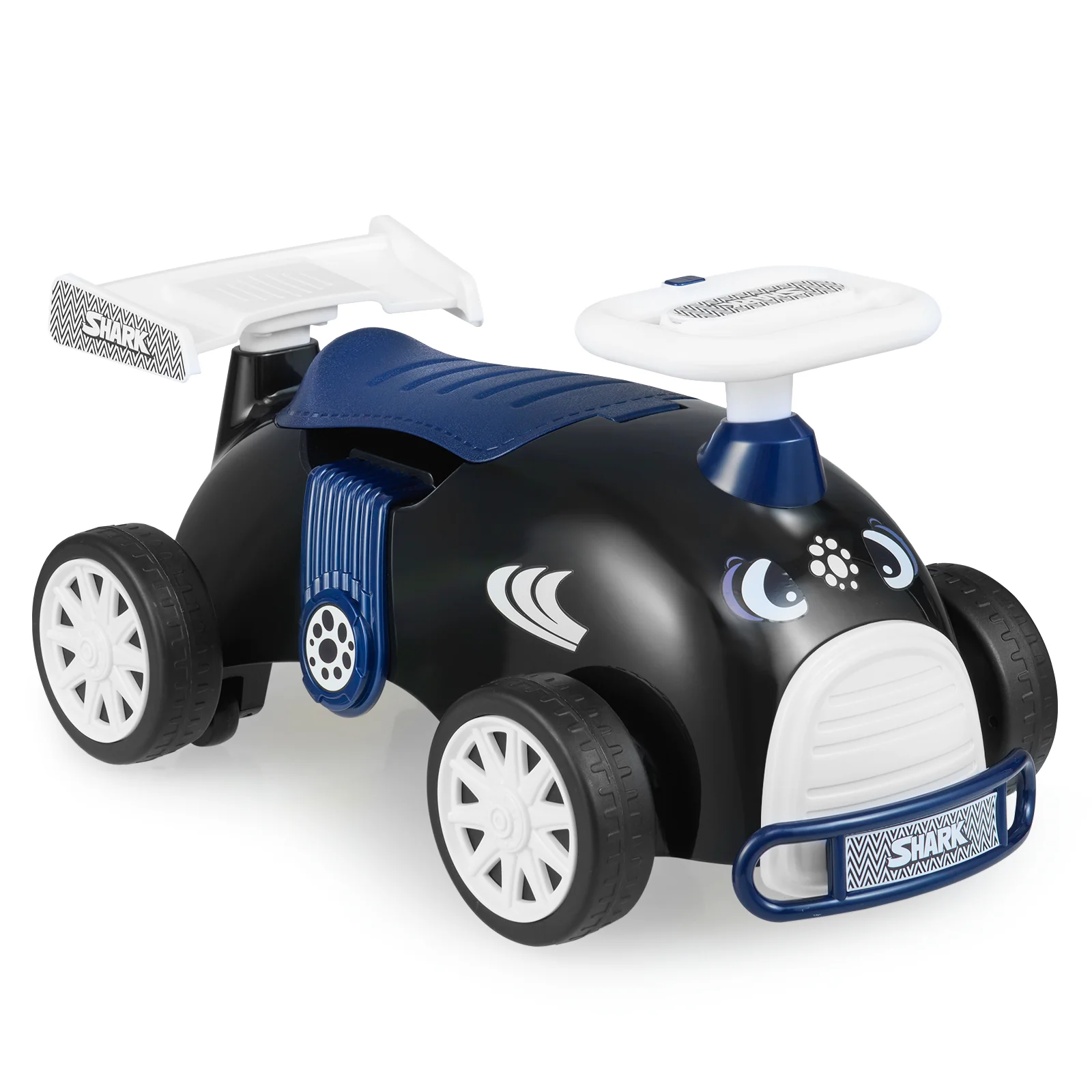 Kids Ride On Car Sliding Toy with Music and Under-Seat Storage, Black & Blue - Image 4