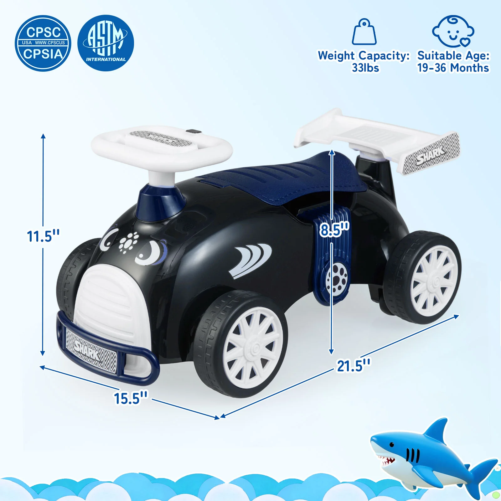 Kids Ride On Car Sliding Toy with Music and Under-Seat Storage, Black & Blue - Image 5