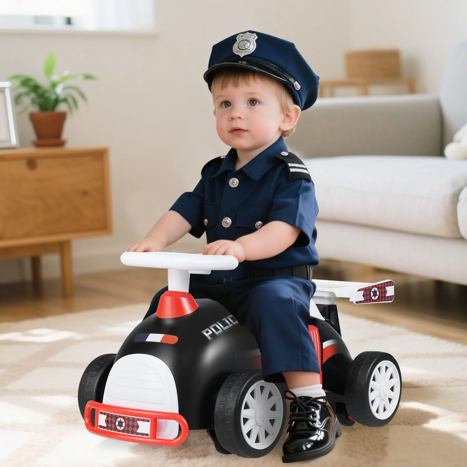 Kids Ride On Car Sliding Toy with Music and Under-Seat Storage, Black & Red - Image 2