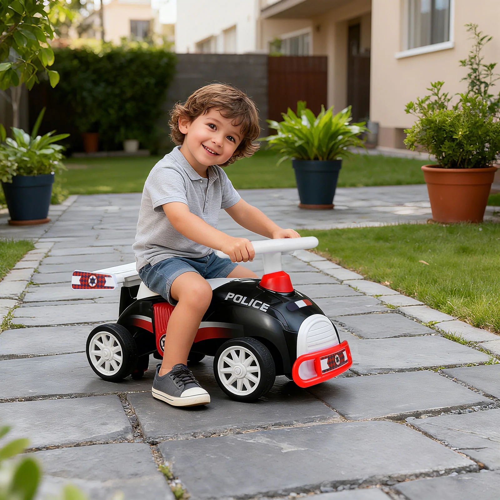 Kids Ride On Car Sliding Toy with Music and Under-Seat Storage, Black & Red - Image 3