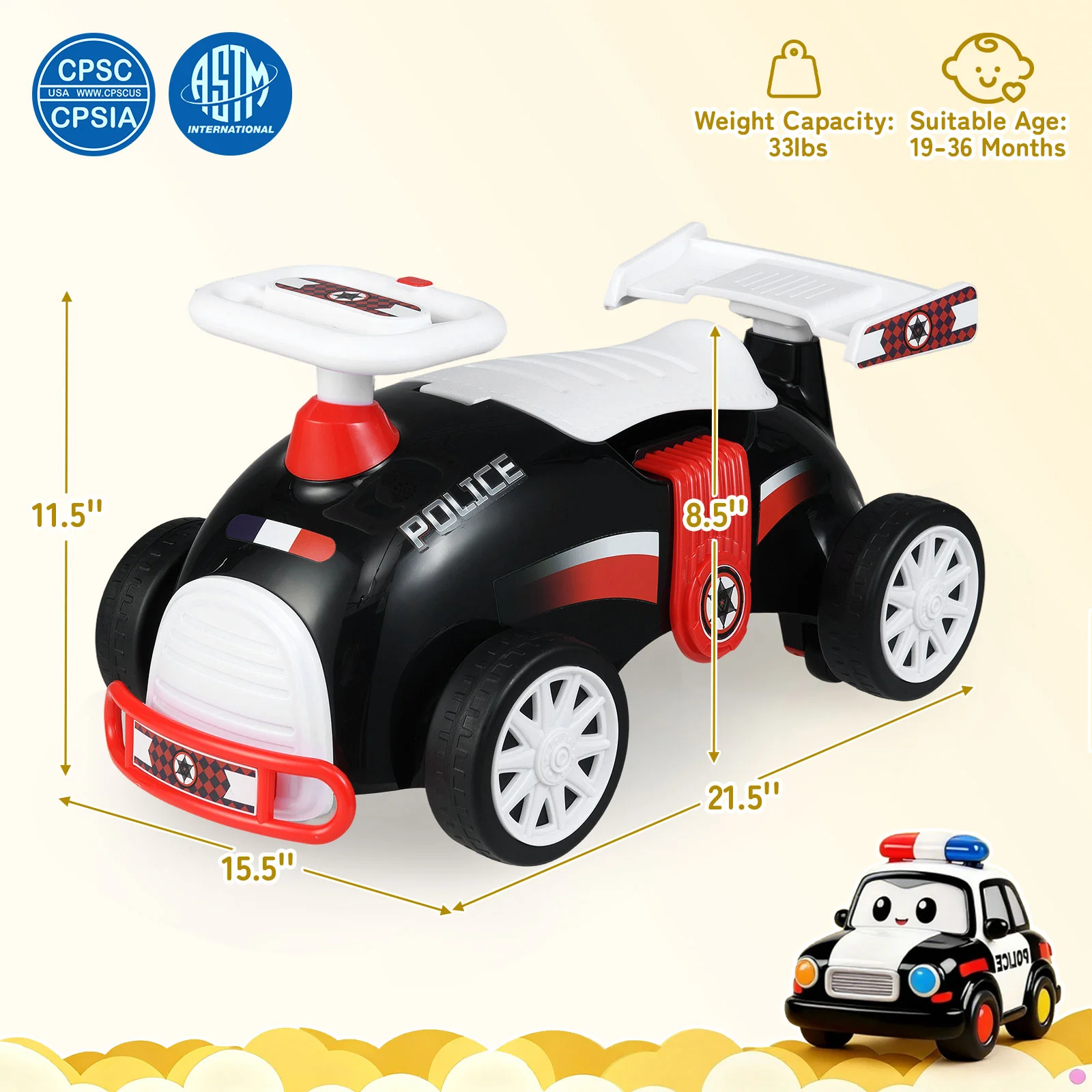 Kids Ride On Car Sliding Toy with Music and Under-Seat Storage, Black & Red - Image 5