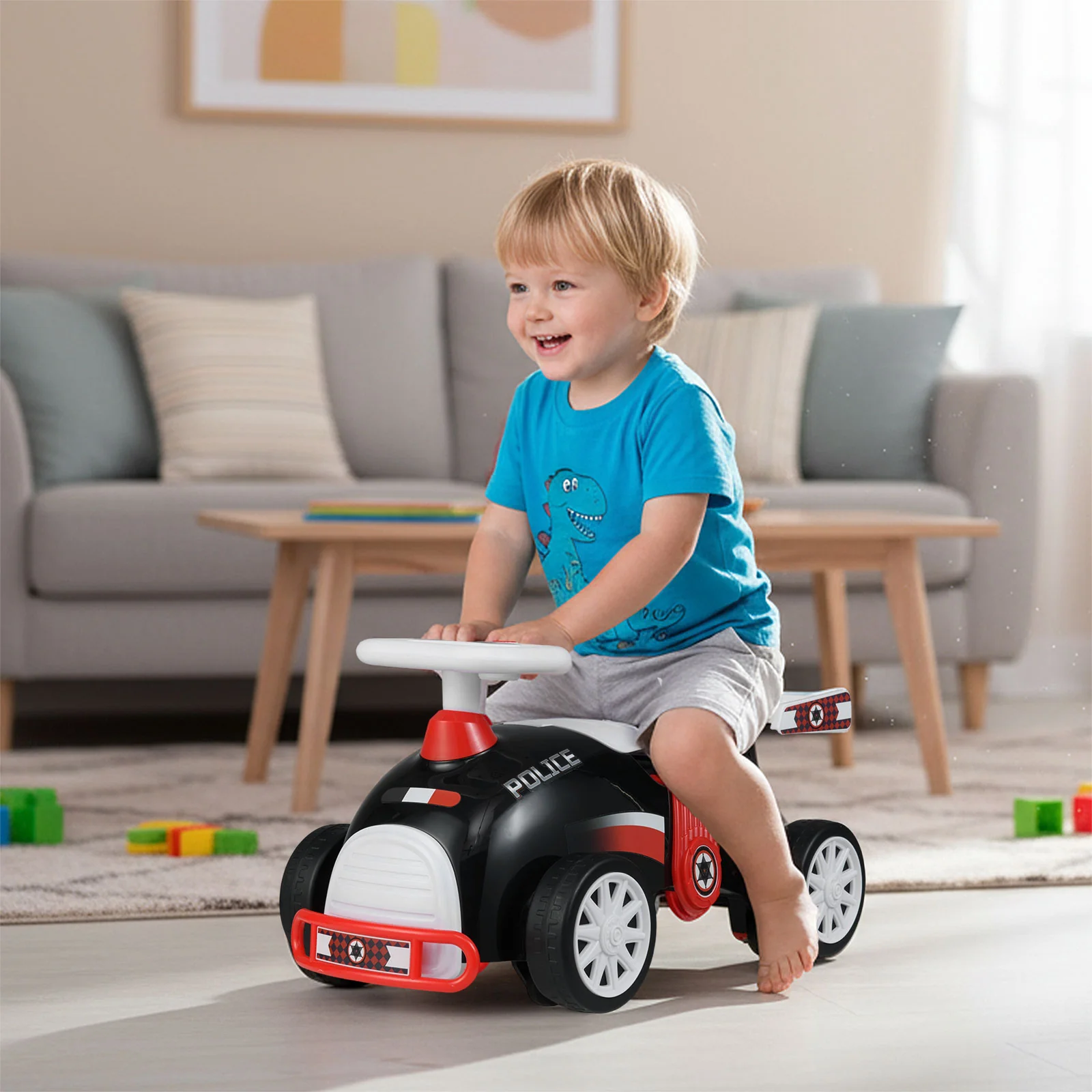 Kids Ride On Car Sliding Toy with Music and Under-Seat Storage, Black & Red - Image 6