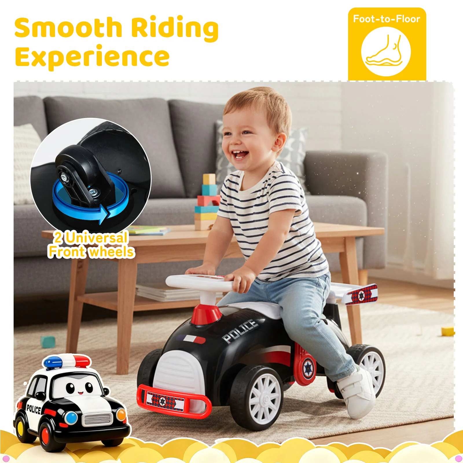 Kids Ride On Car Sliding Toy with Music and Under-Seat Storage, Black & Red - Image 8