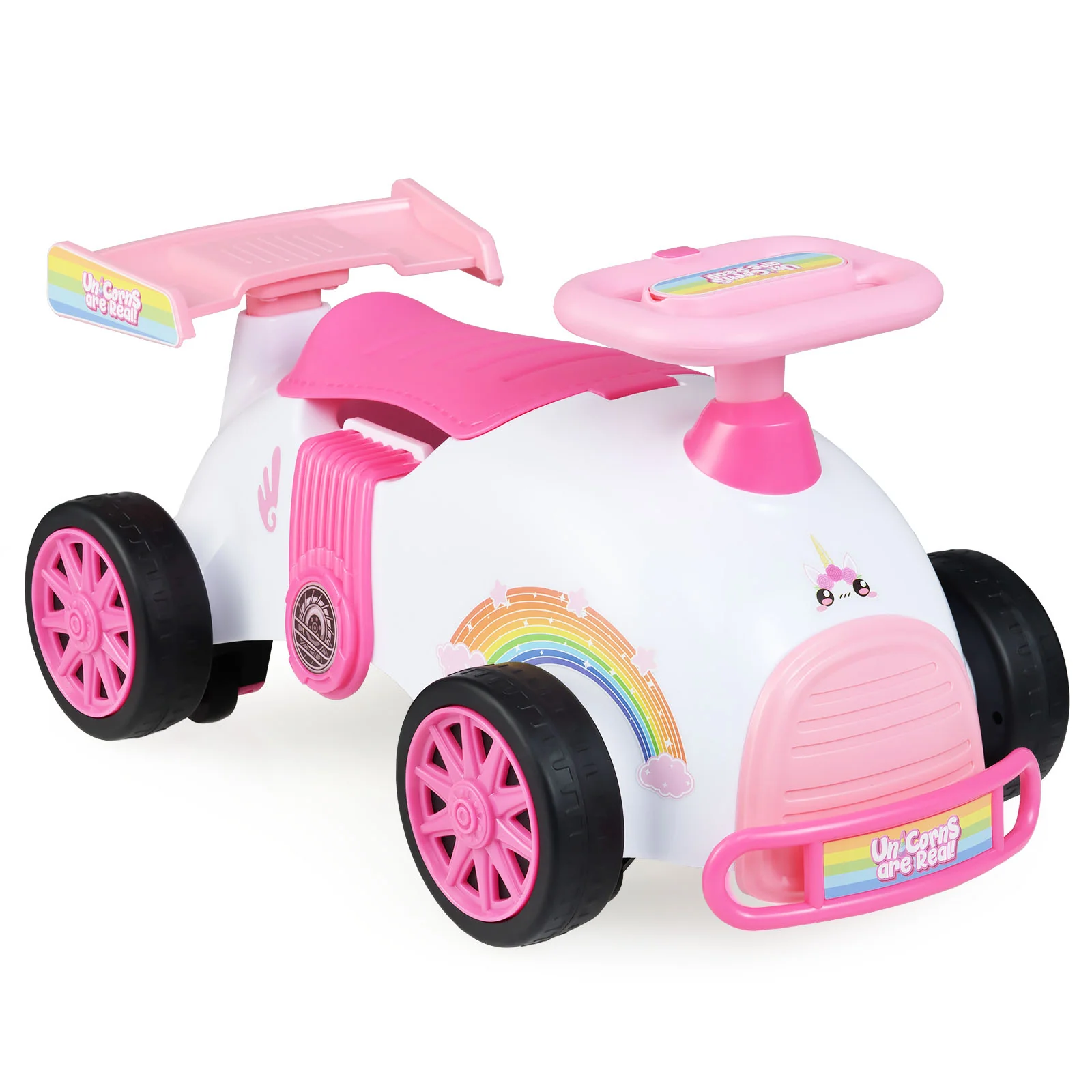 Kids Ride On Car Sliding Toy with Music and Under-Seat Storage, Pink