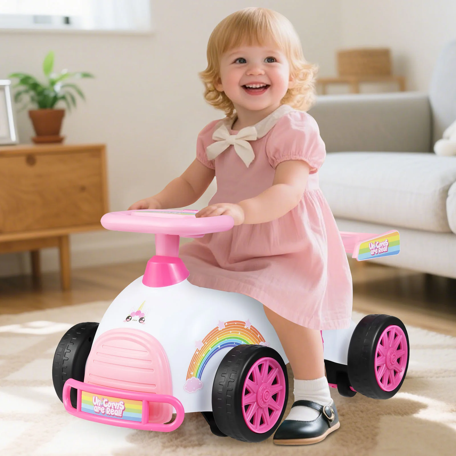 Kids Ride On Car Sliding Toy with Music and Under-Seat Storage, Pink - Image 2