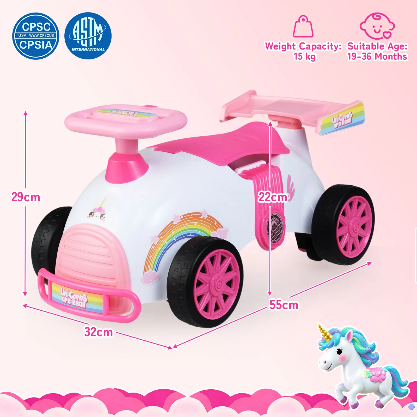 Kids Ride On Car Sliding Toy with Music and Under-Seat Storage, Pink - Image 5