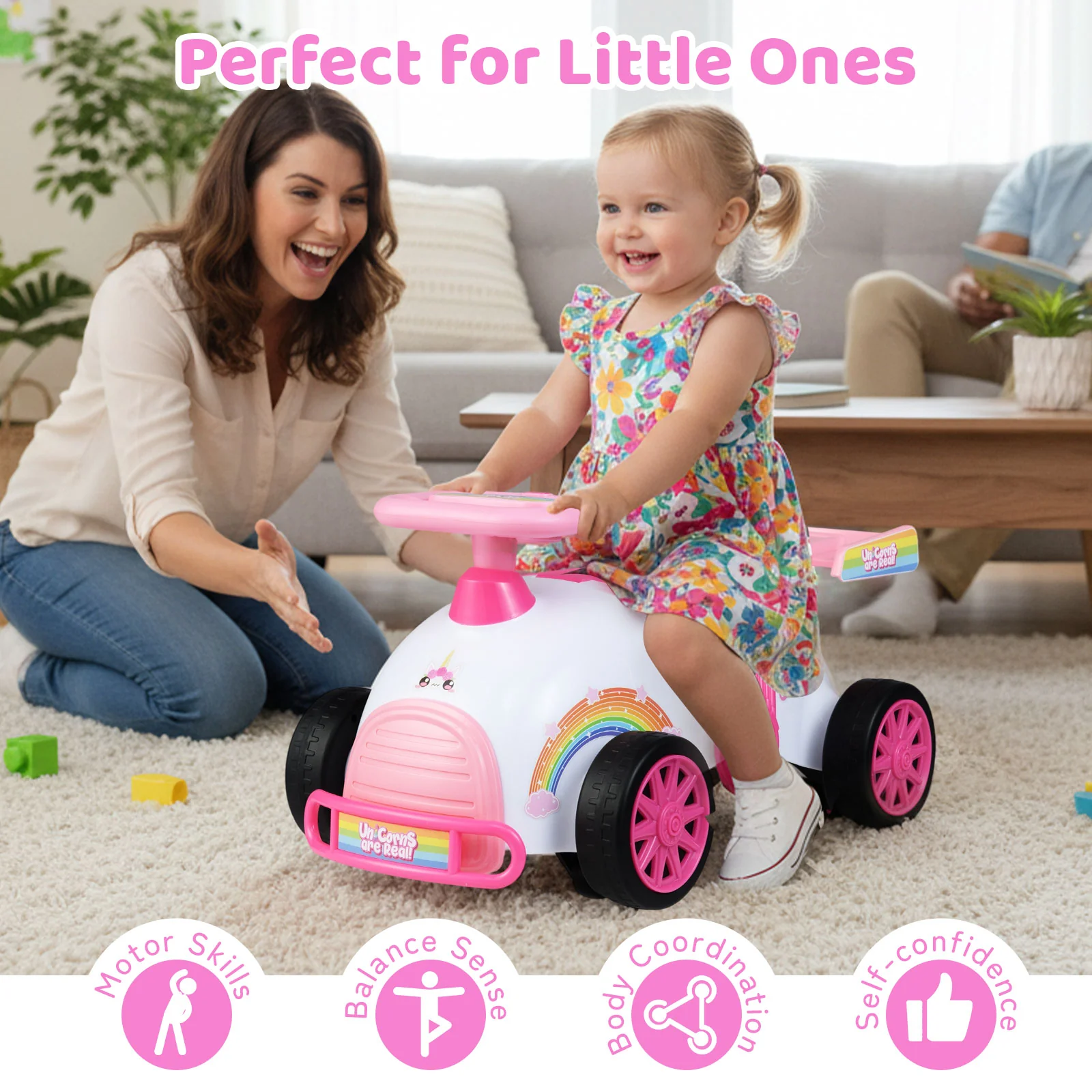 Kids Ride On Car Sliding Toy with Music and Under-Seat Storage, Pink - Image 6