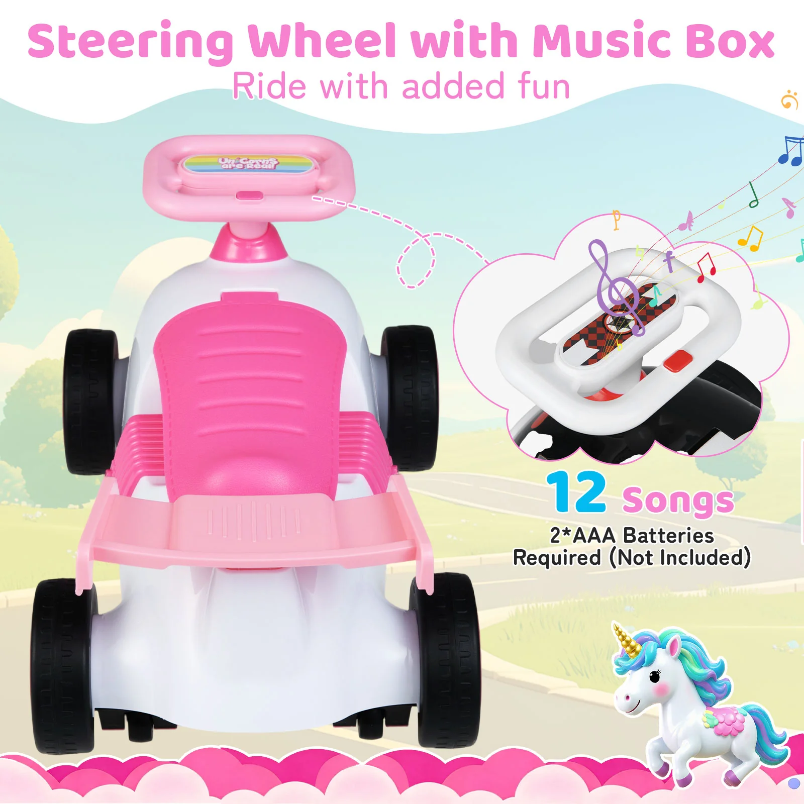 Kids Ride On Car Sliding Toy with Music and Under-Seat Storage, Pink - Image 7