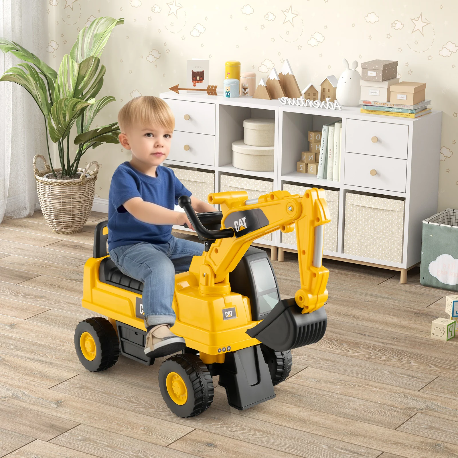 Kids Ride-On Digger, Yellow - Image 3