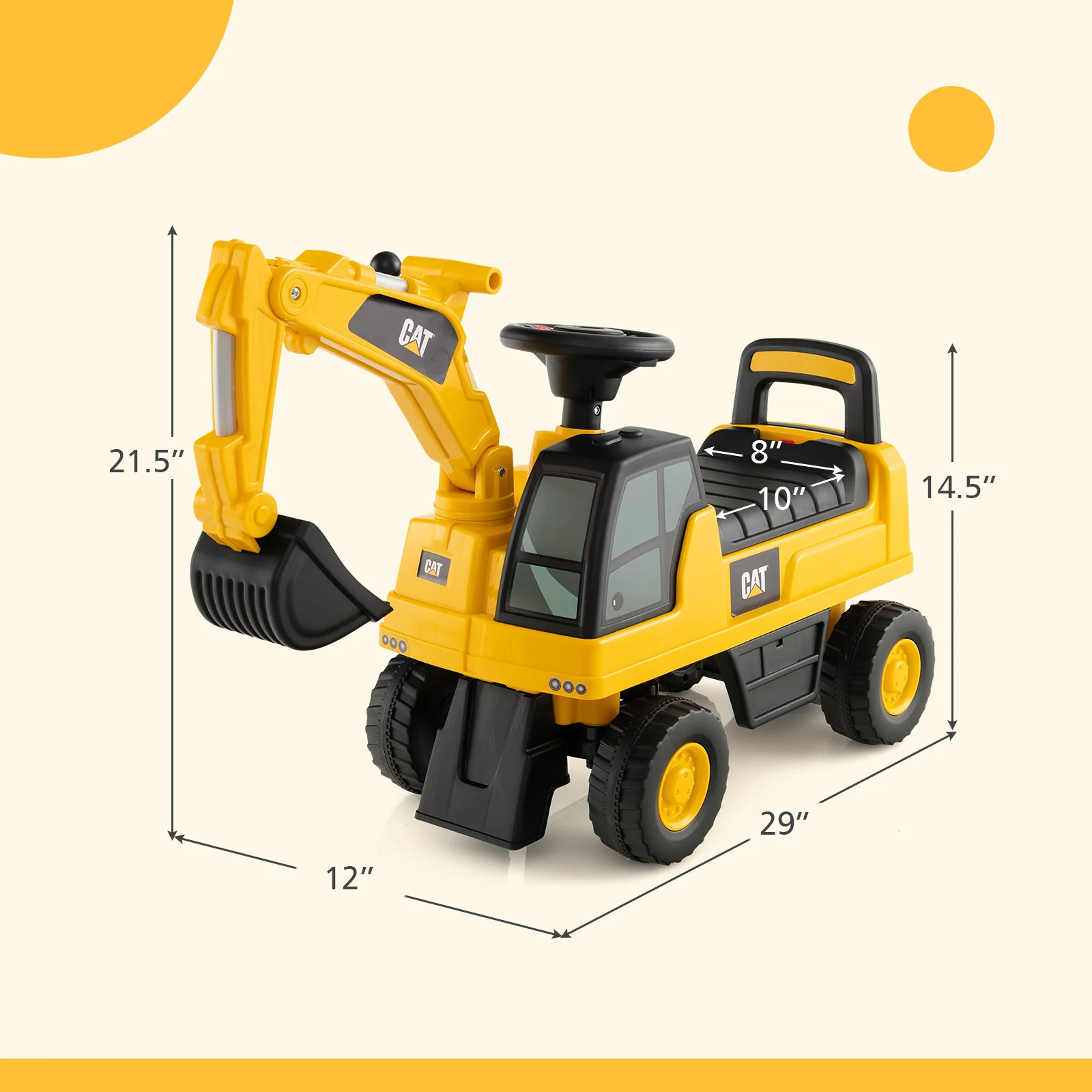 Kids Ride-On Digger, Yellow - Image 6