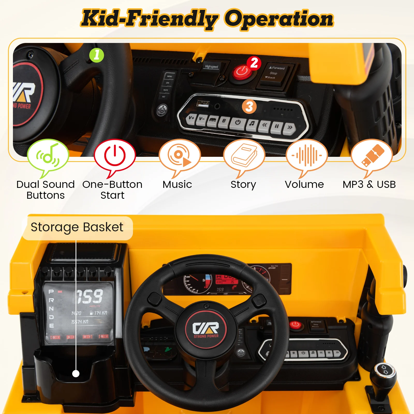 Kids Ride On Dump Truck, 12V Electric Dump Bed, Yellow - Image 10