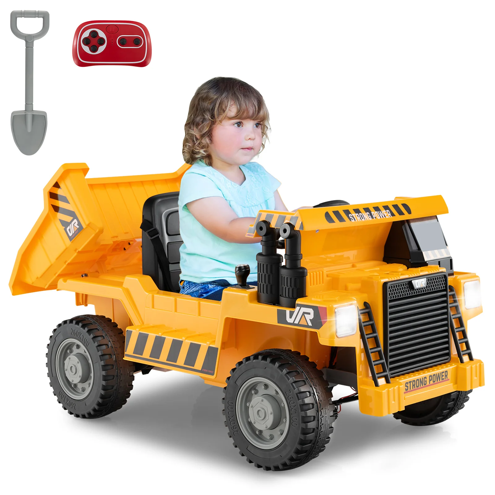 Kids Ride On Dump Truck, 12V Electric Dump Bed, Yellow - Image 4