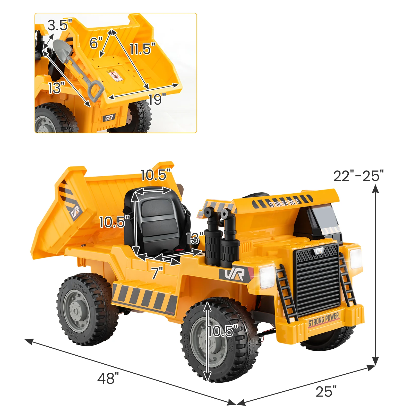 Kids Ride On Dump Truck, 12V Electric Dump Bed, Yellow - Image 5