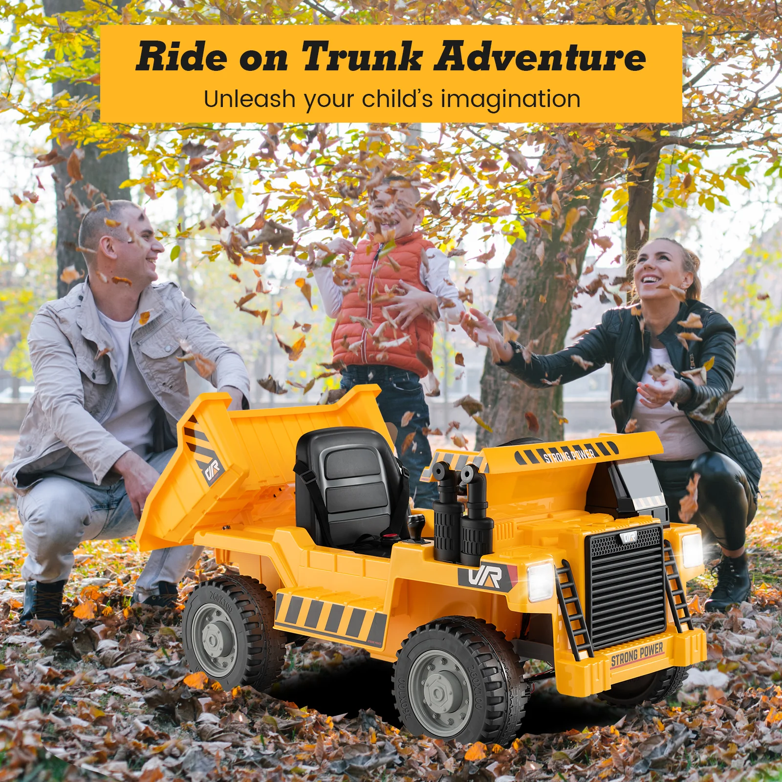 Kids Ride On Dump Truck, 12V Electric Dump Bed, Yellow - Image 6