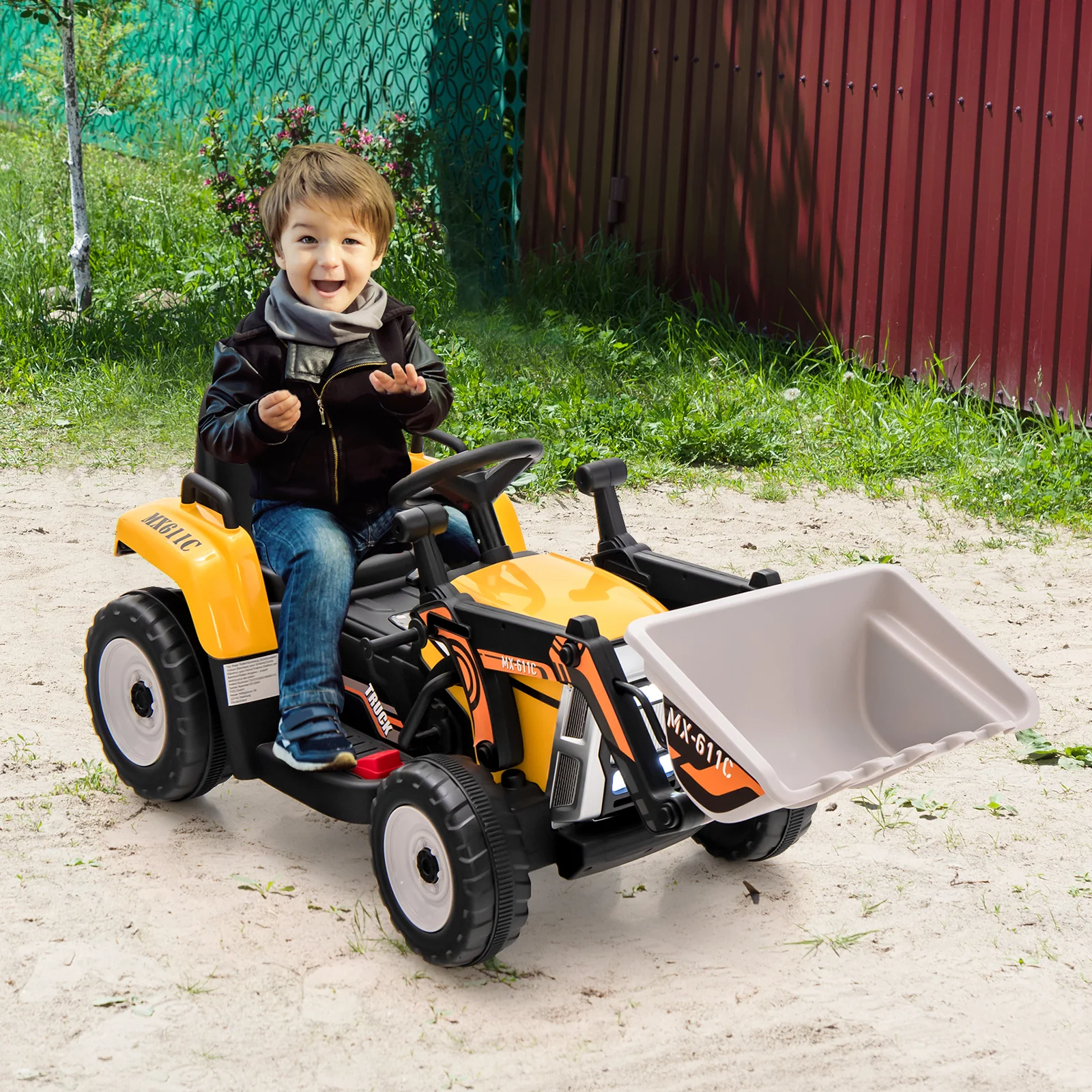 Kids Ride On Excavator, 12V Battery Powered, Adjustable Arm And Bucket, Yellow - Image 2