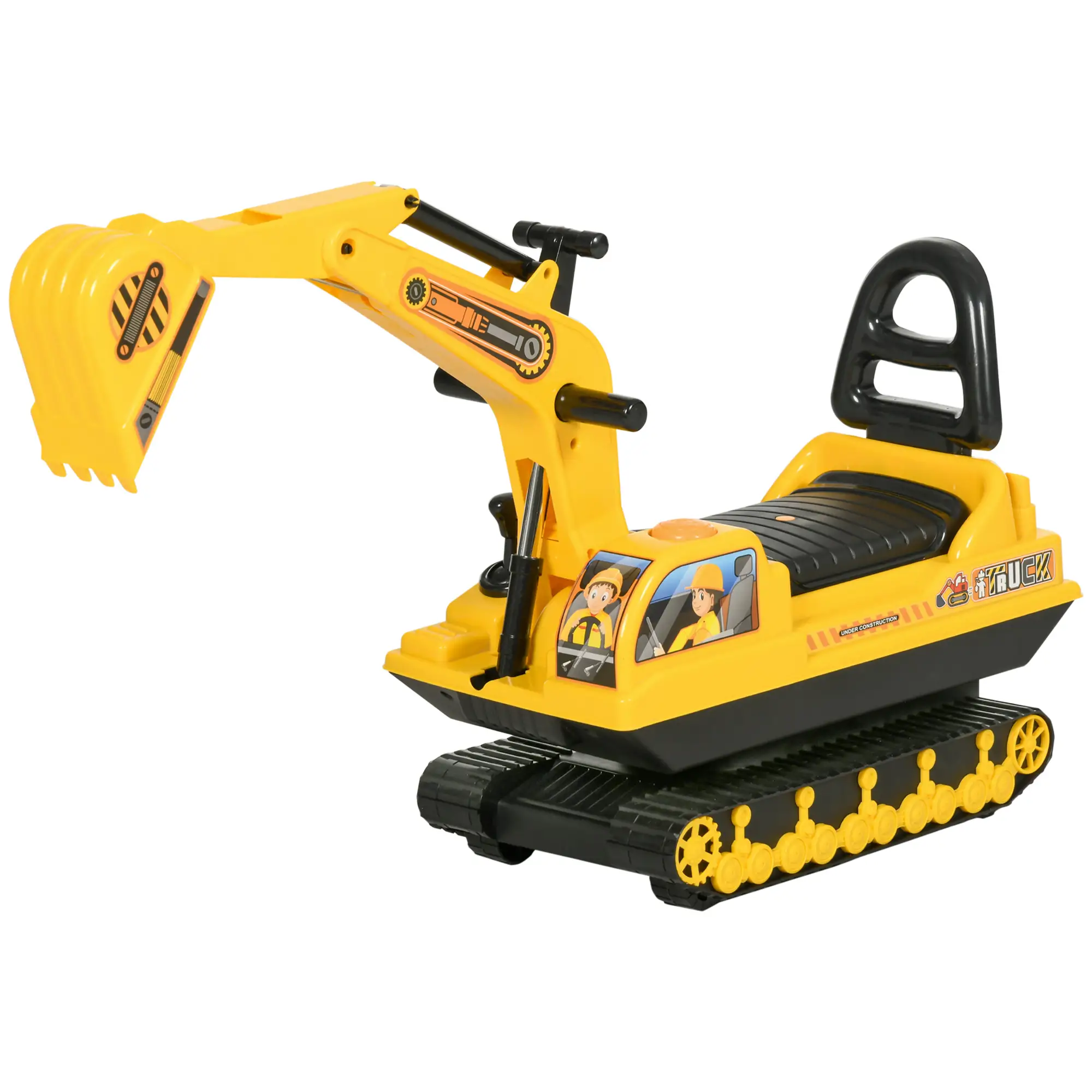 Kids Ride-On Excavator with Digger, Pretend Play Truck, Under Seat Storage - Image 11