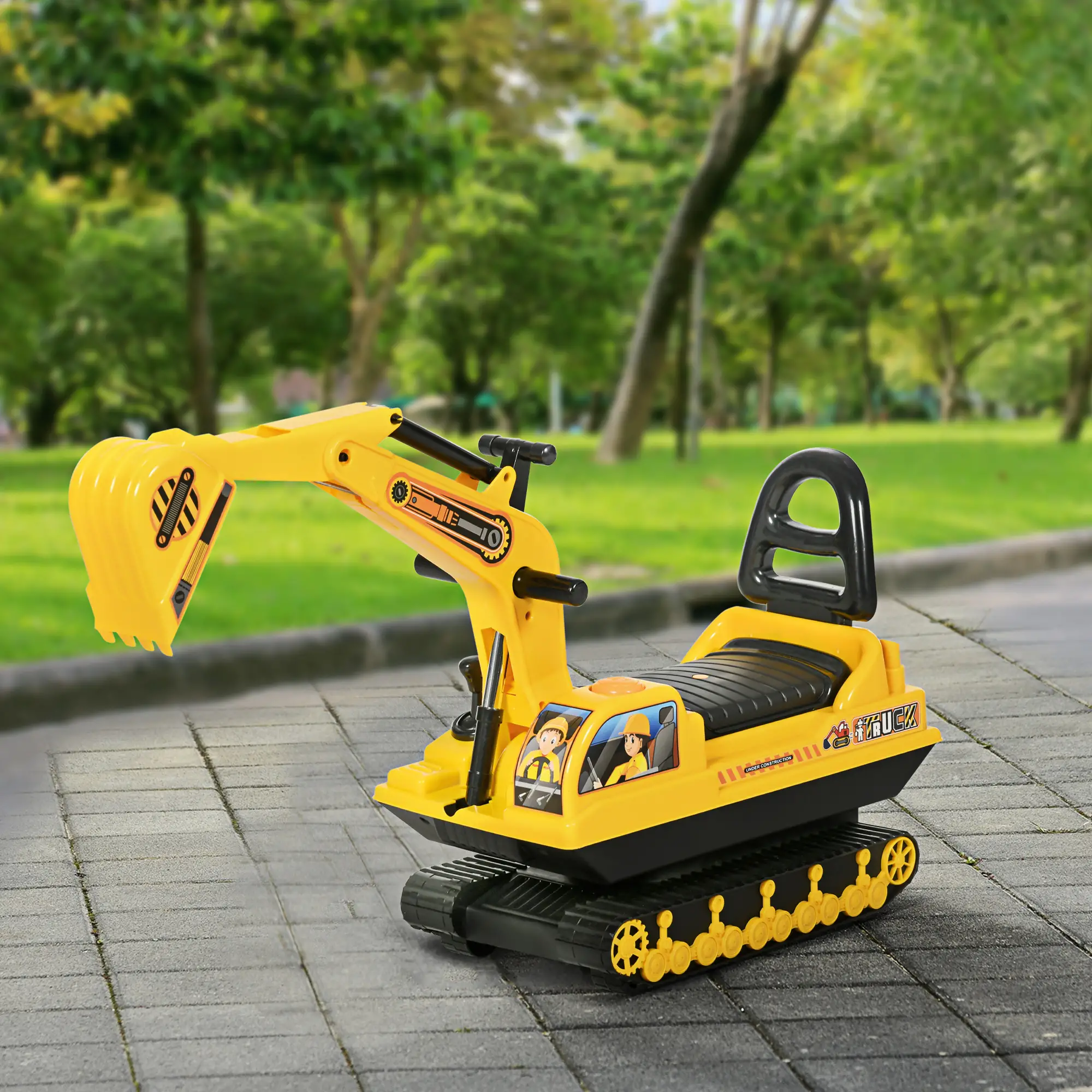 Kids Ride-On Excavator with Digger, Pretend Play Truck, Under Seat Storage - Image 8