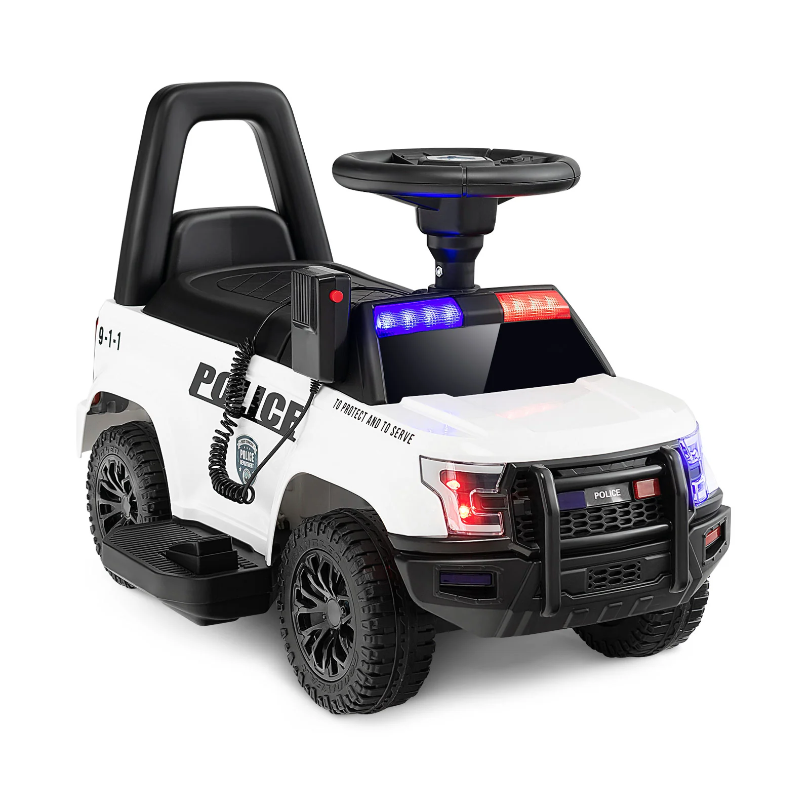 Kids Ride On Police Car, 6V, Real Megaphone Siren Lights, White - Image 2