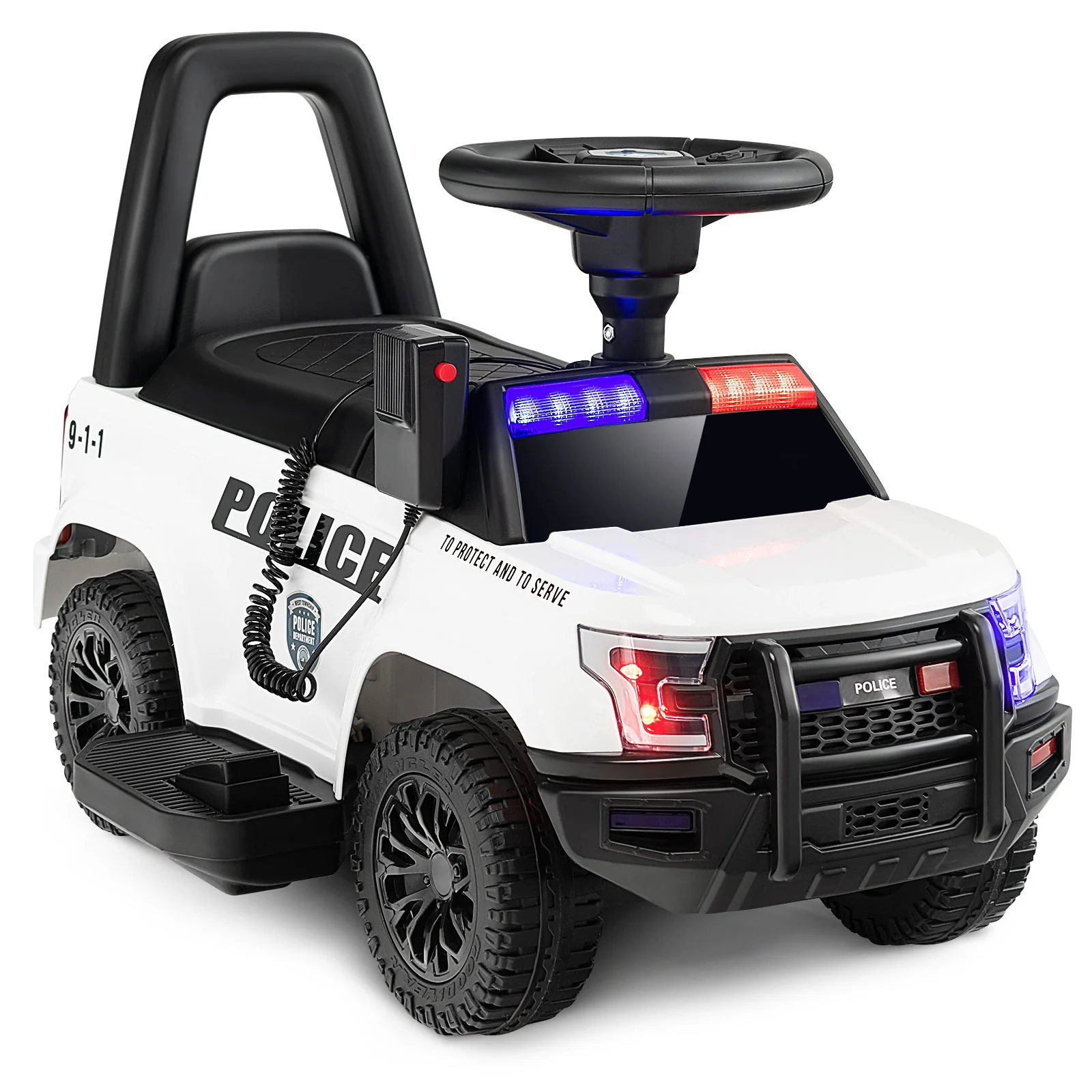 Kids Ride On Police Car, 6V, Real Megaphone Siren Lights, White - Image 7