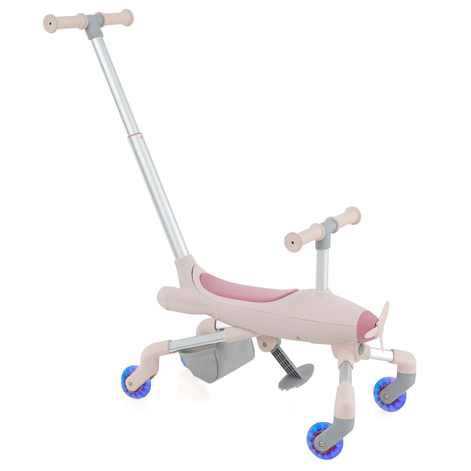 Kids Ride On Push Car, LED Lighted Wheels, Pink