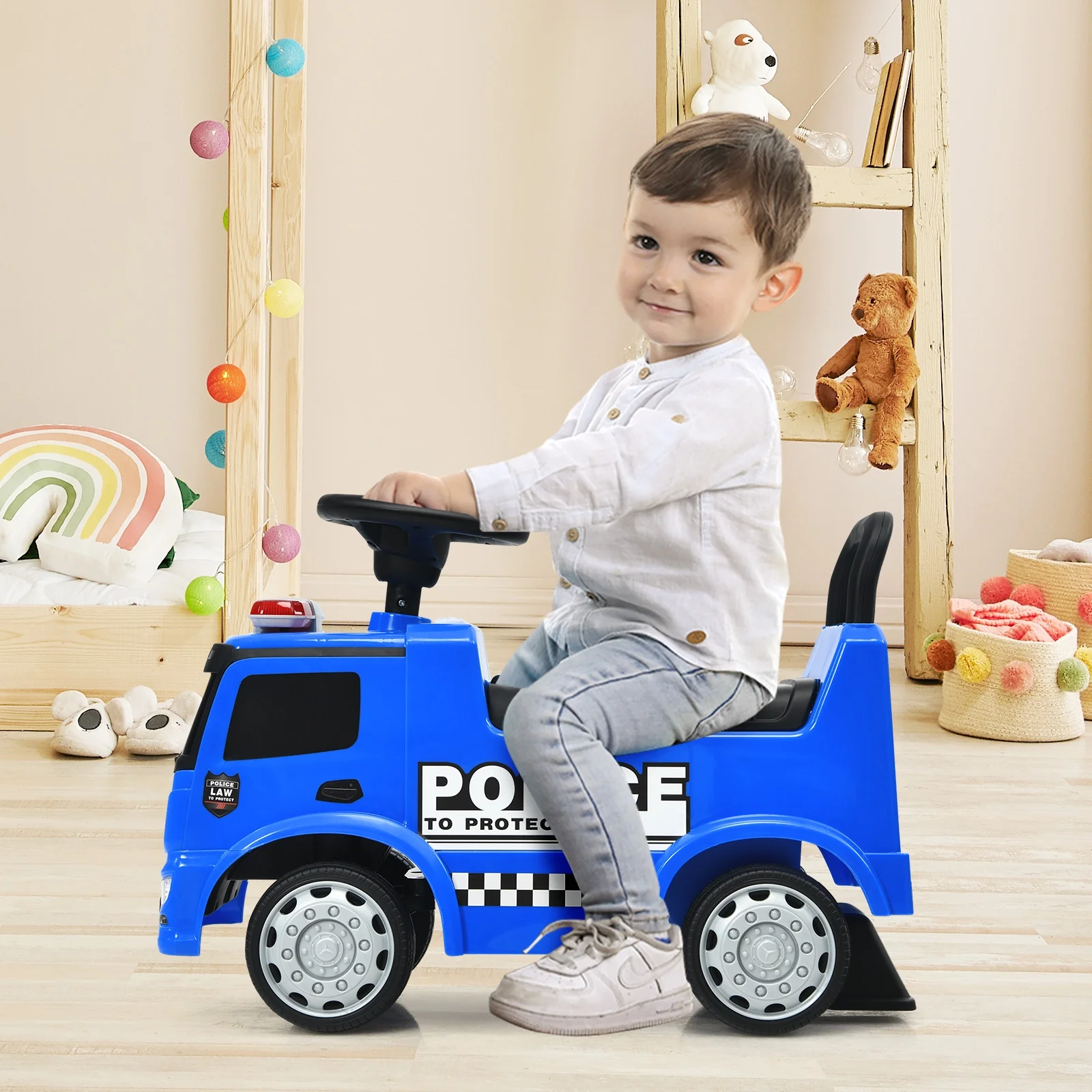 Kids Ride On Push Police Car, Blue - Image 2
