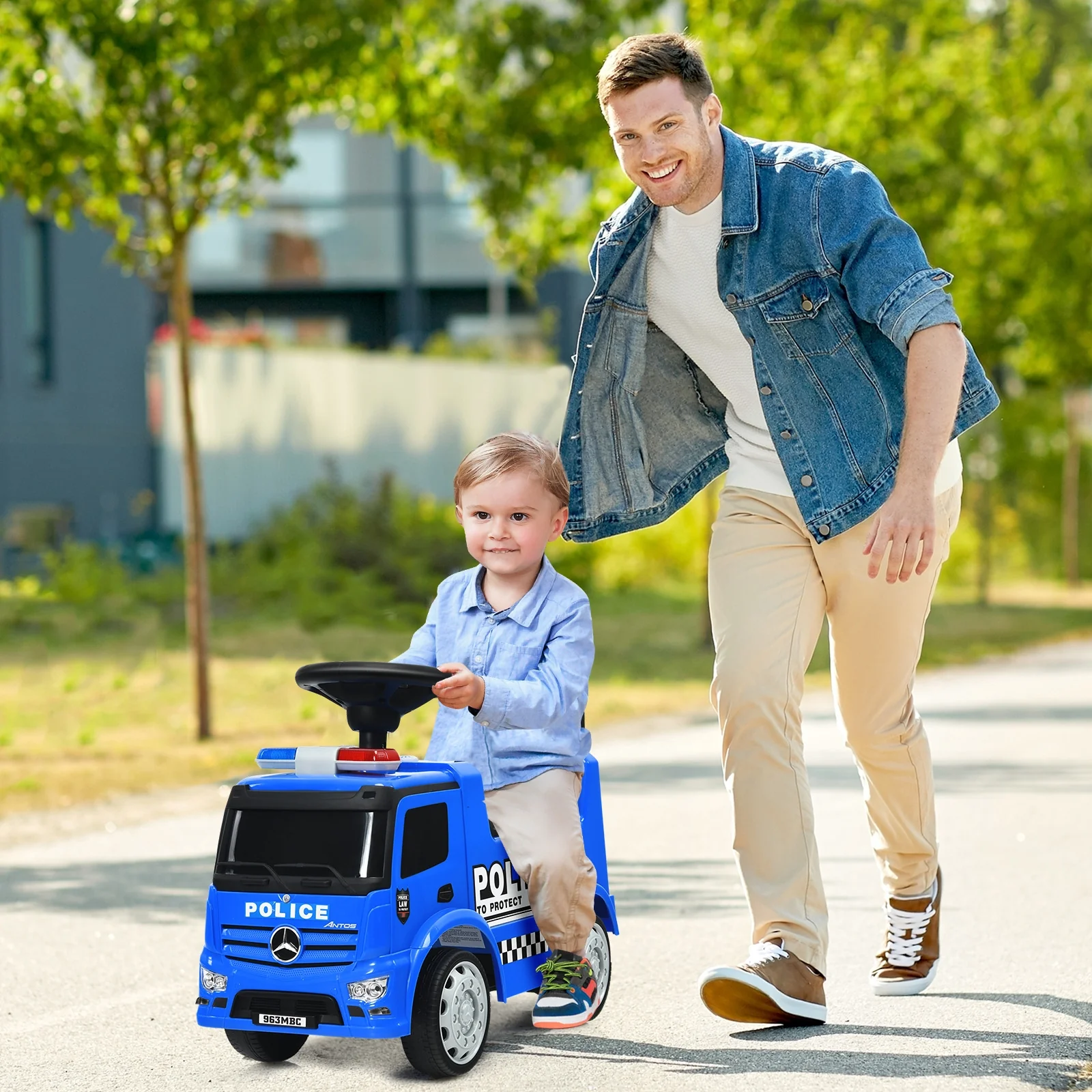 Kids Ride On Push Police Car, Blue - Image 3