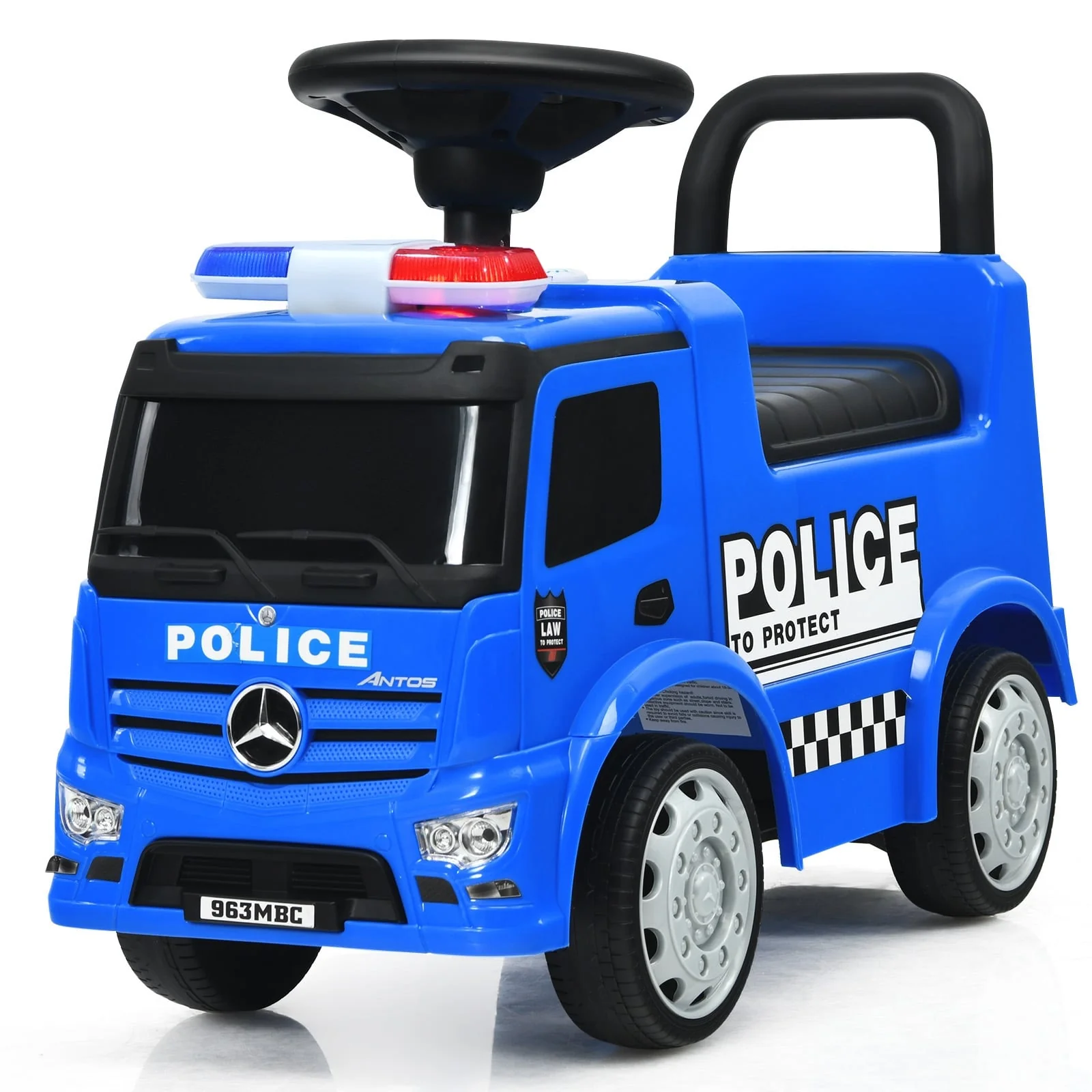 Kids Ride On Push Police Car, Blue - Image 4