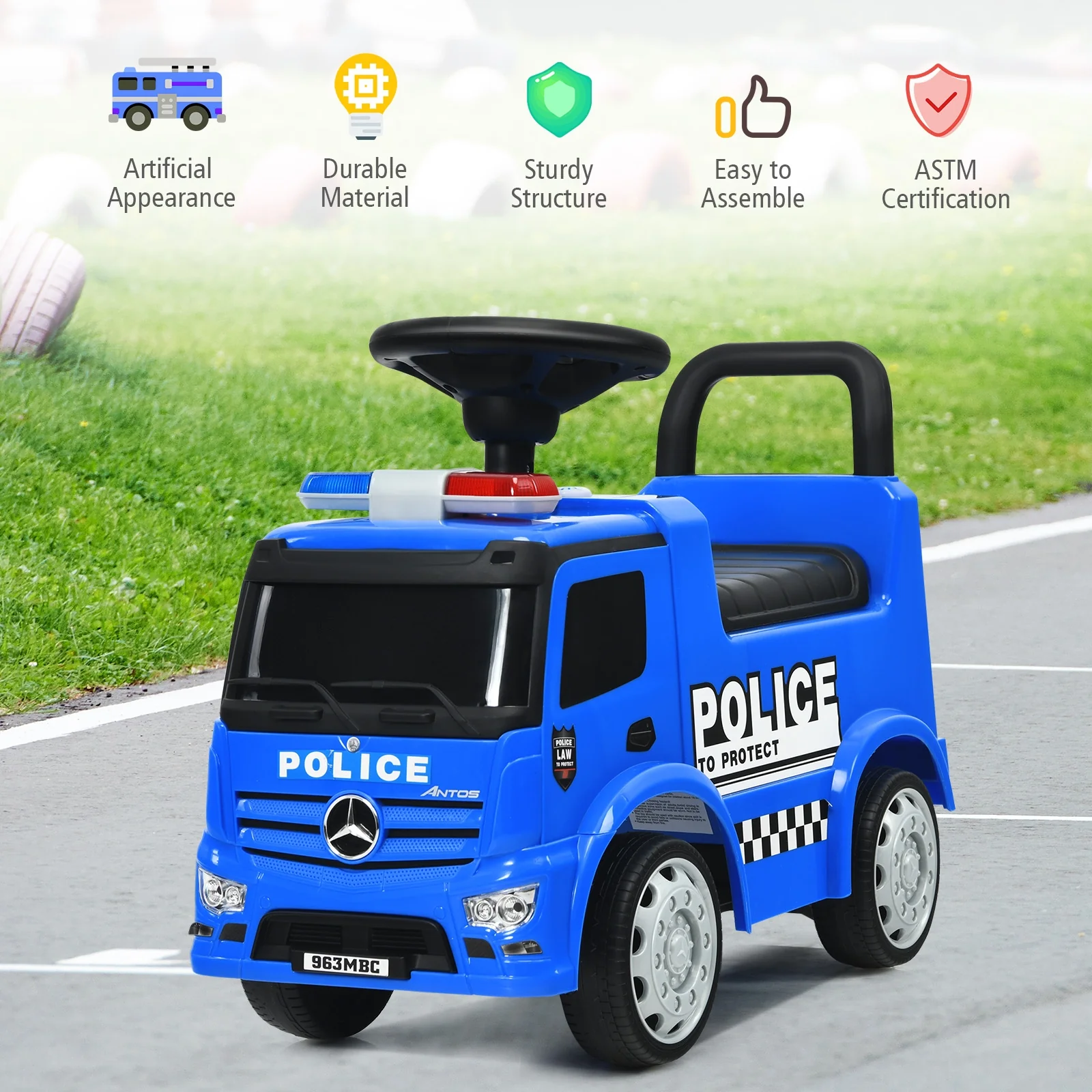 Kids Ride On Push Police Car, Blue - Image 8