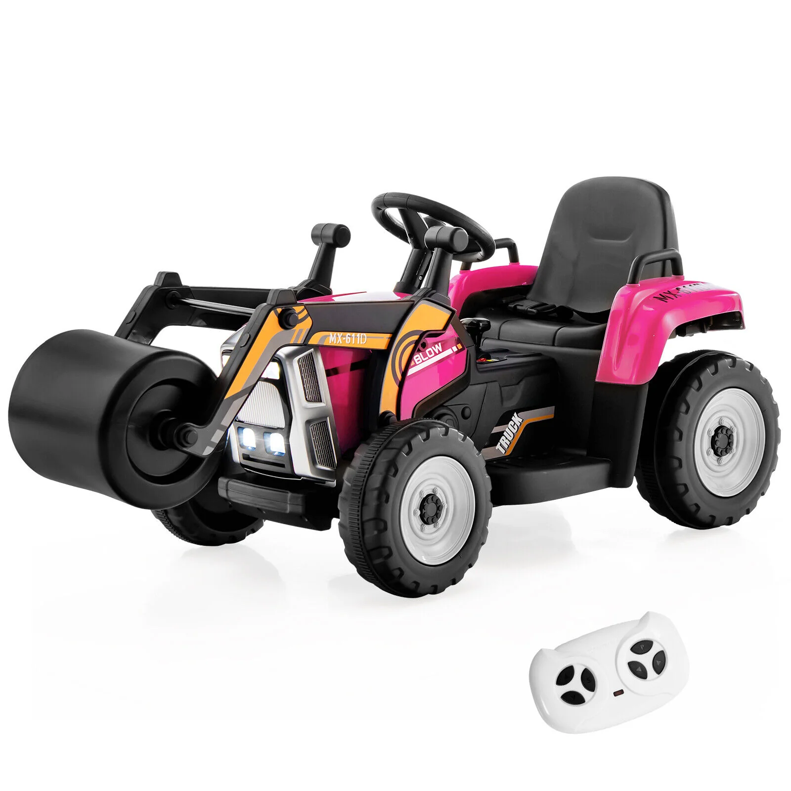 Kids Ride On Road Roller, 12V, 2.4G Remote Control, Pink