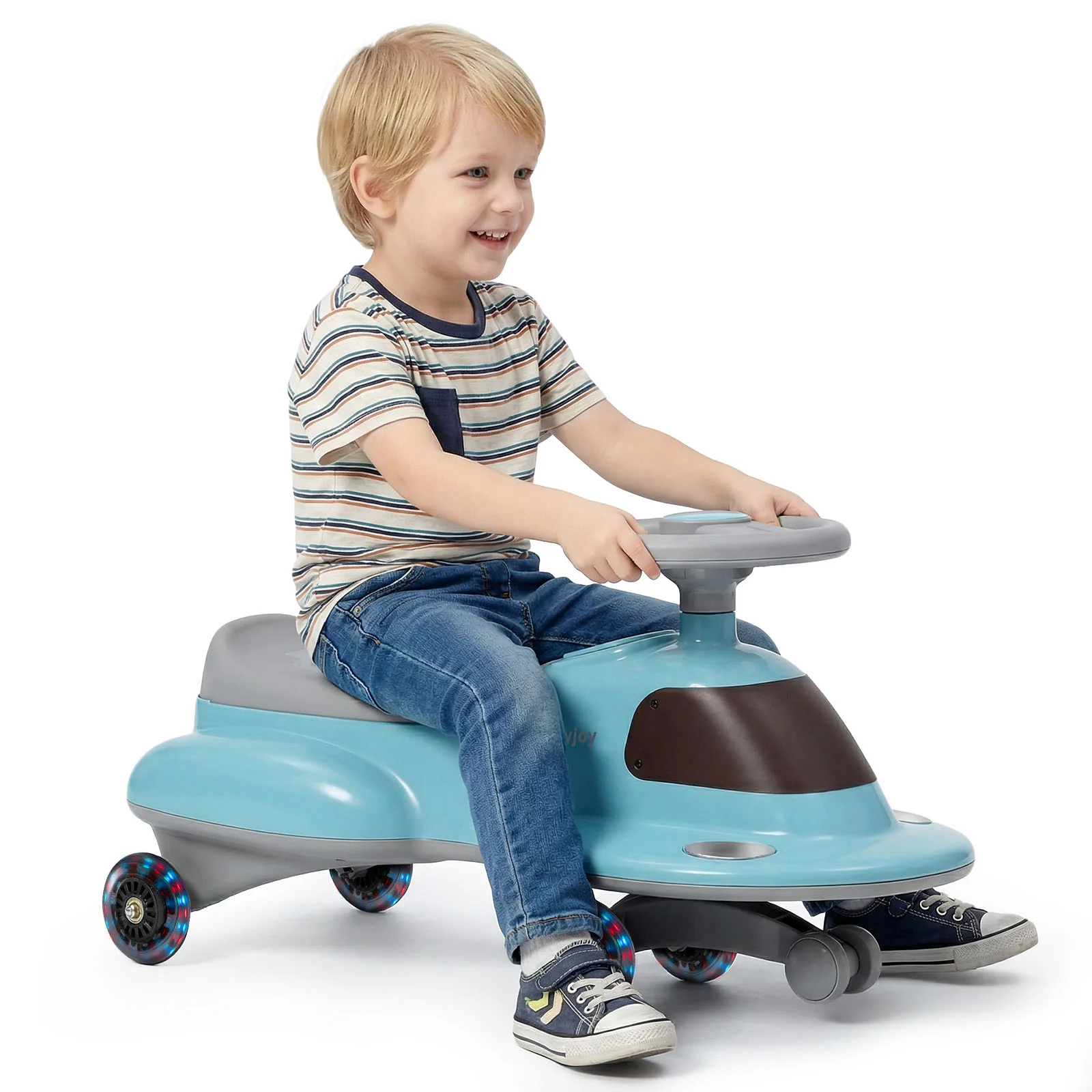 Kids Ride On Toy with Under-seat Storage and LED Flashing Wheels, Blue - Image 5